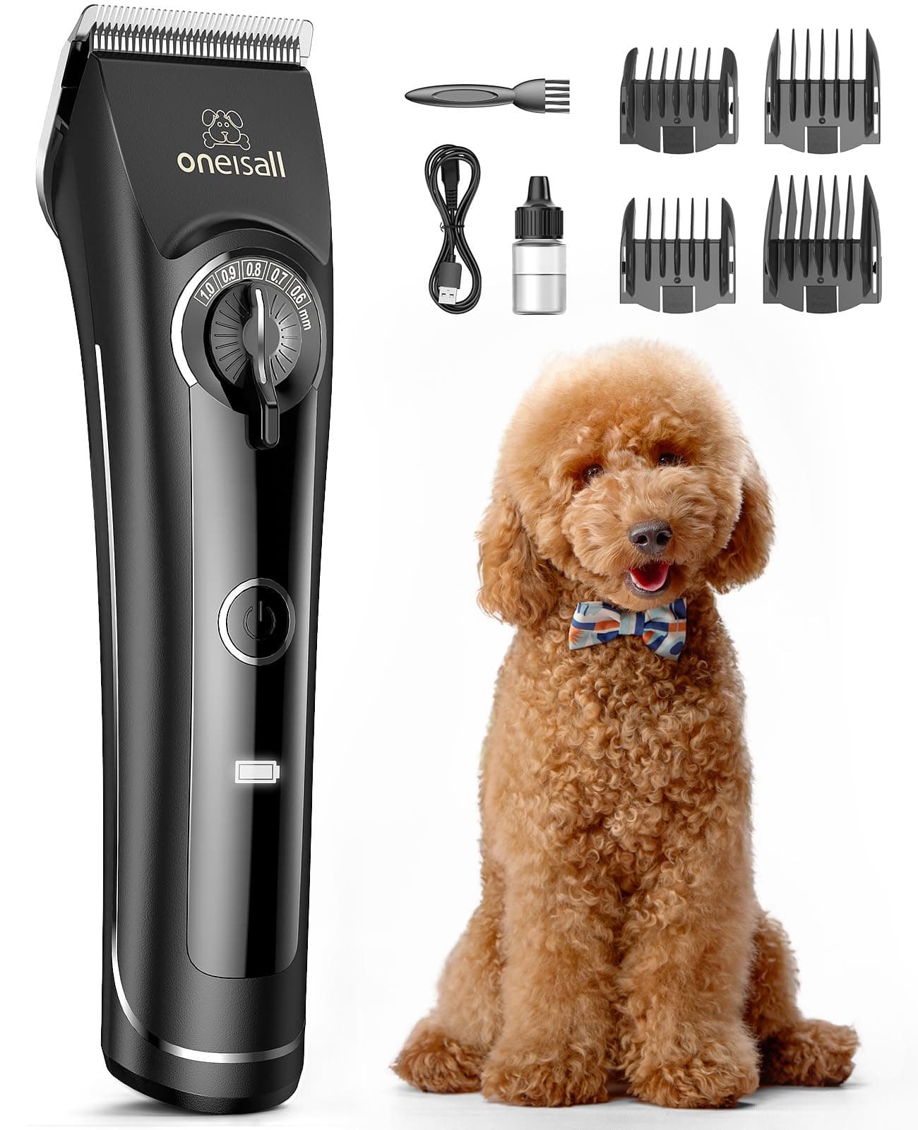 oneisall Dog Clippers for Grooming Doodles Poodles Thick Curly Hair,Low Noise Heavy Duty Dog Grooming Kit with Detachable Metal Blades