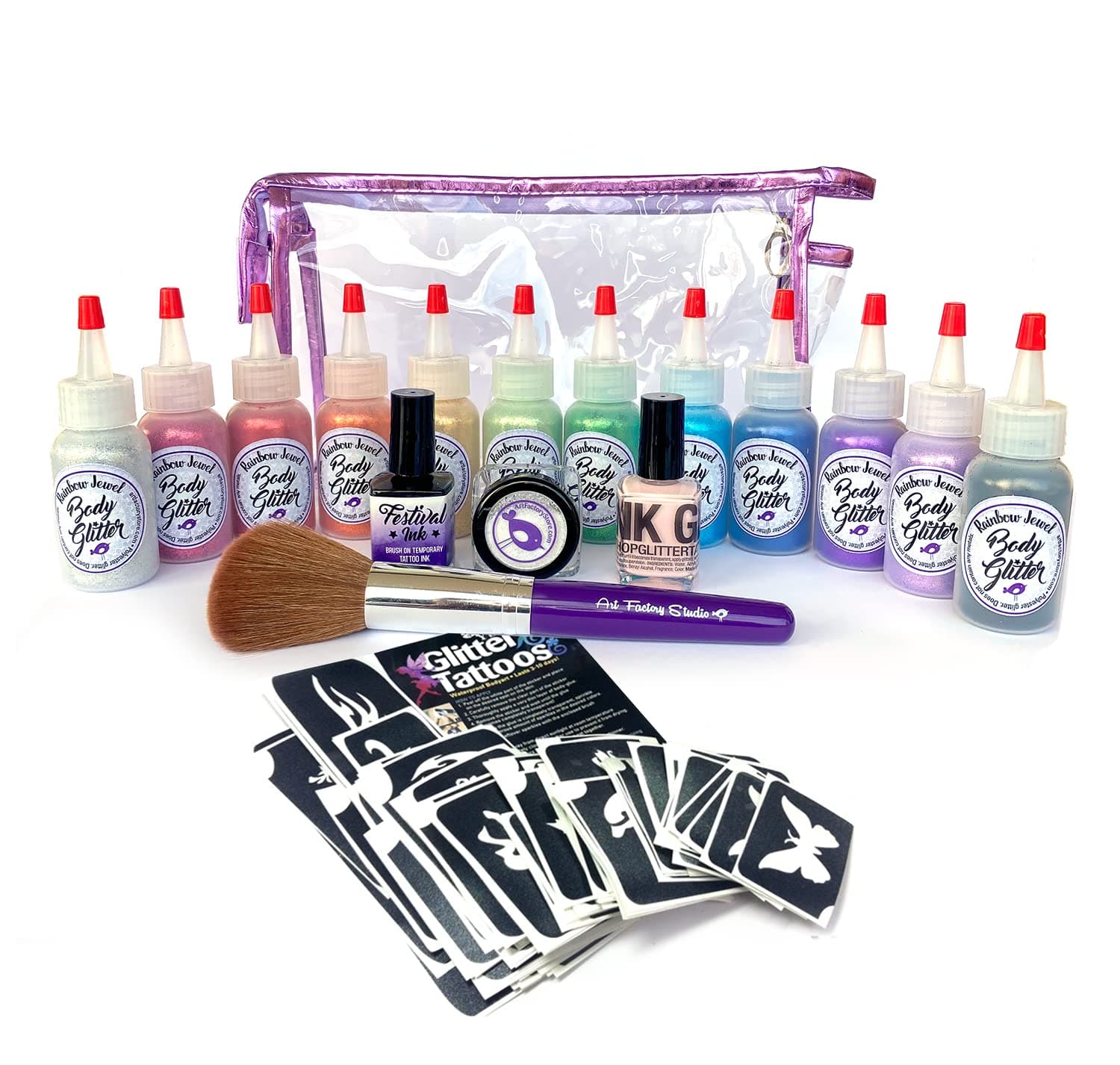 Glitter Tattoo Pro Kit With Rainbow Squeeze Bottles Set