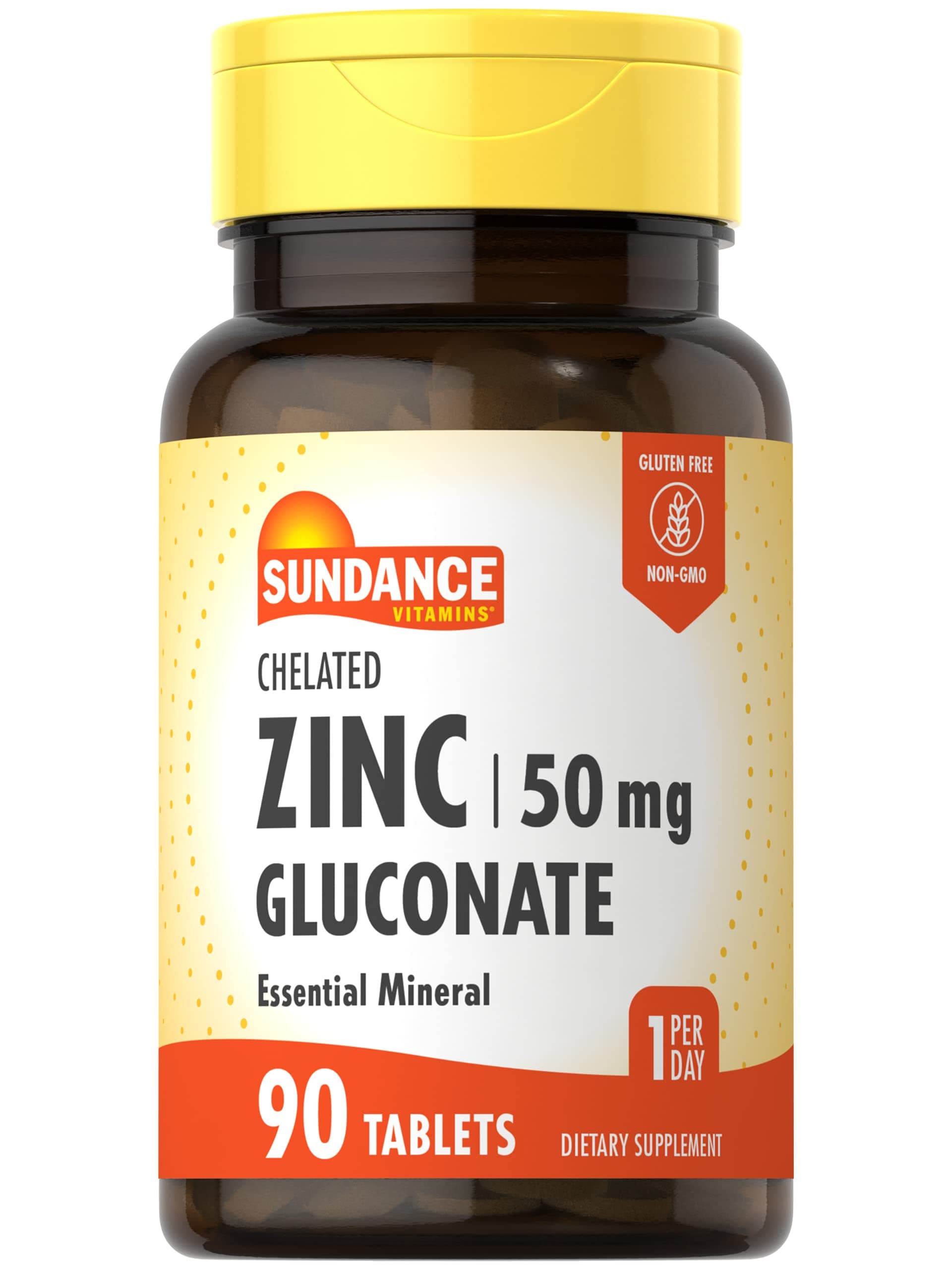 Sundance Zinc Supplement 50mg | 90 Tablets | Chelated Essential Mineral | Vegetarian, Non-GMO, and Gluten Free