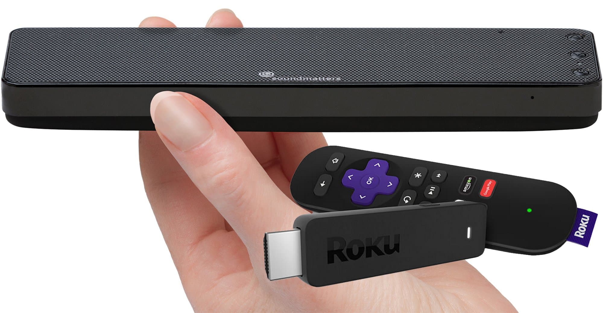 Roku Streaming Stick (3600R) and Soundmatters DASH7 (Black) Bluetooth Speaker Bundle