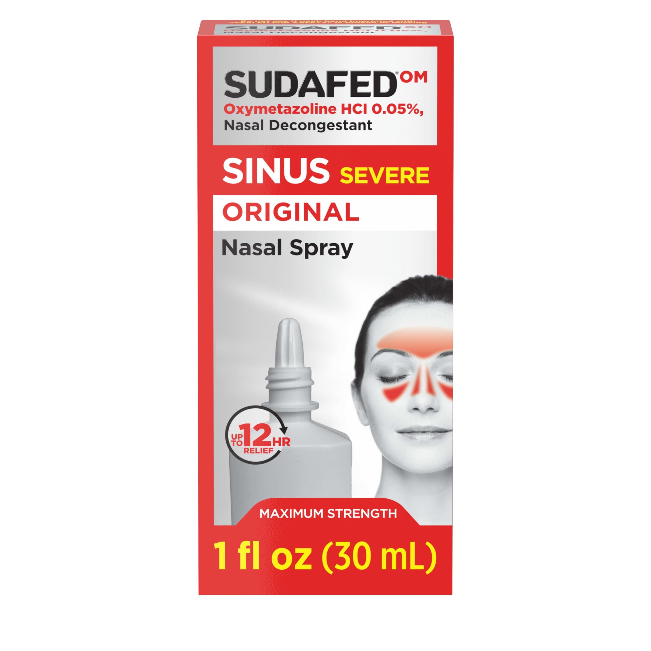 Sinus Severe Original Nasal Spray, 12 Hour Nasal Spray Decongestant for Fast, Powerful Congestion Relief Due to Colds or Allergies, Oxymetazoline HCl .05% Nose Spray, 1 fl. oz
