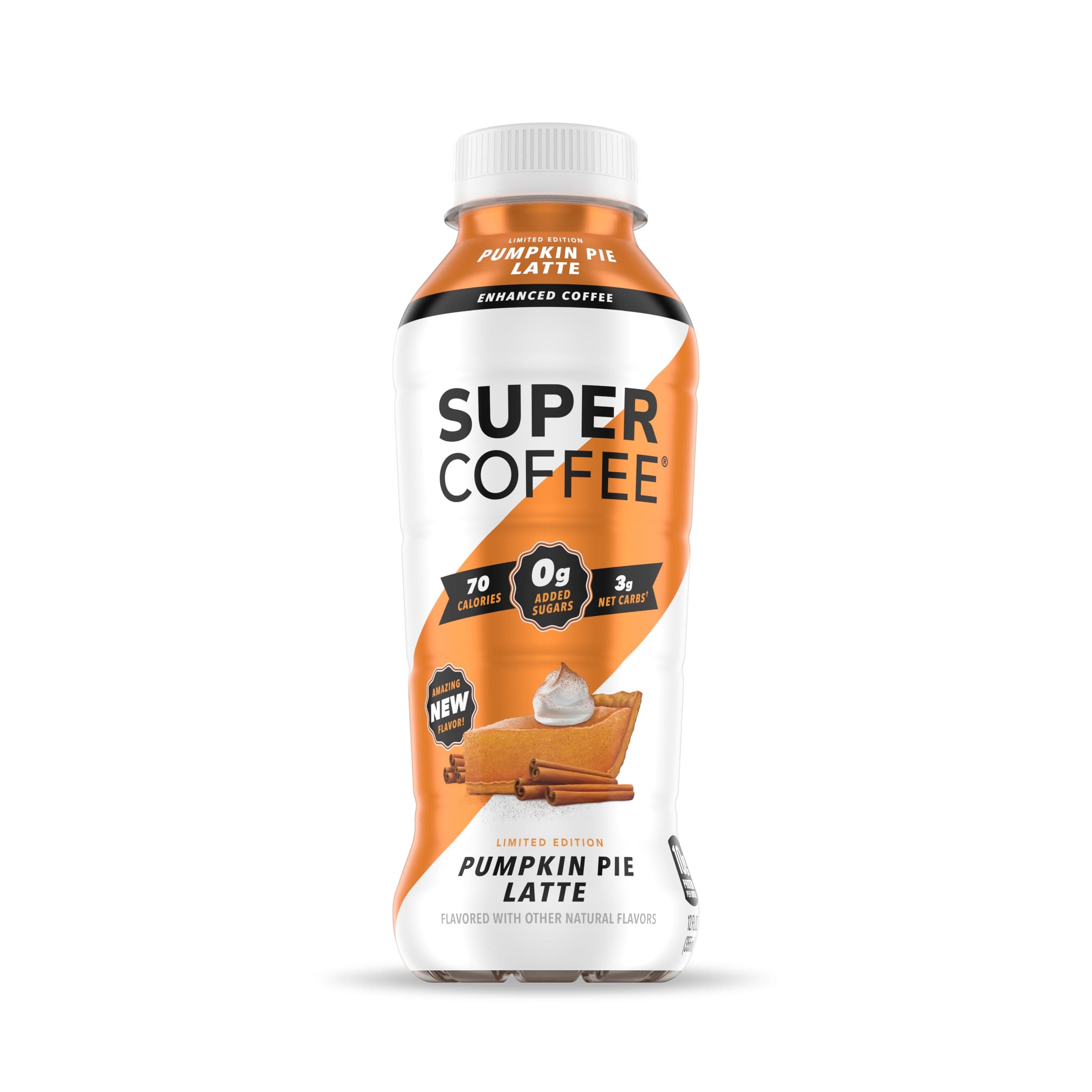 Super Coffee, Keto Protein Coffee, Pumpkin Pie Latte (12 Ounce Bottles, Pack of 12) - Low Net Carbs, No Added Sugar, Keto Friendly, 10g of Protein, Low Calorie, Iced Smart Coffee Drinks