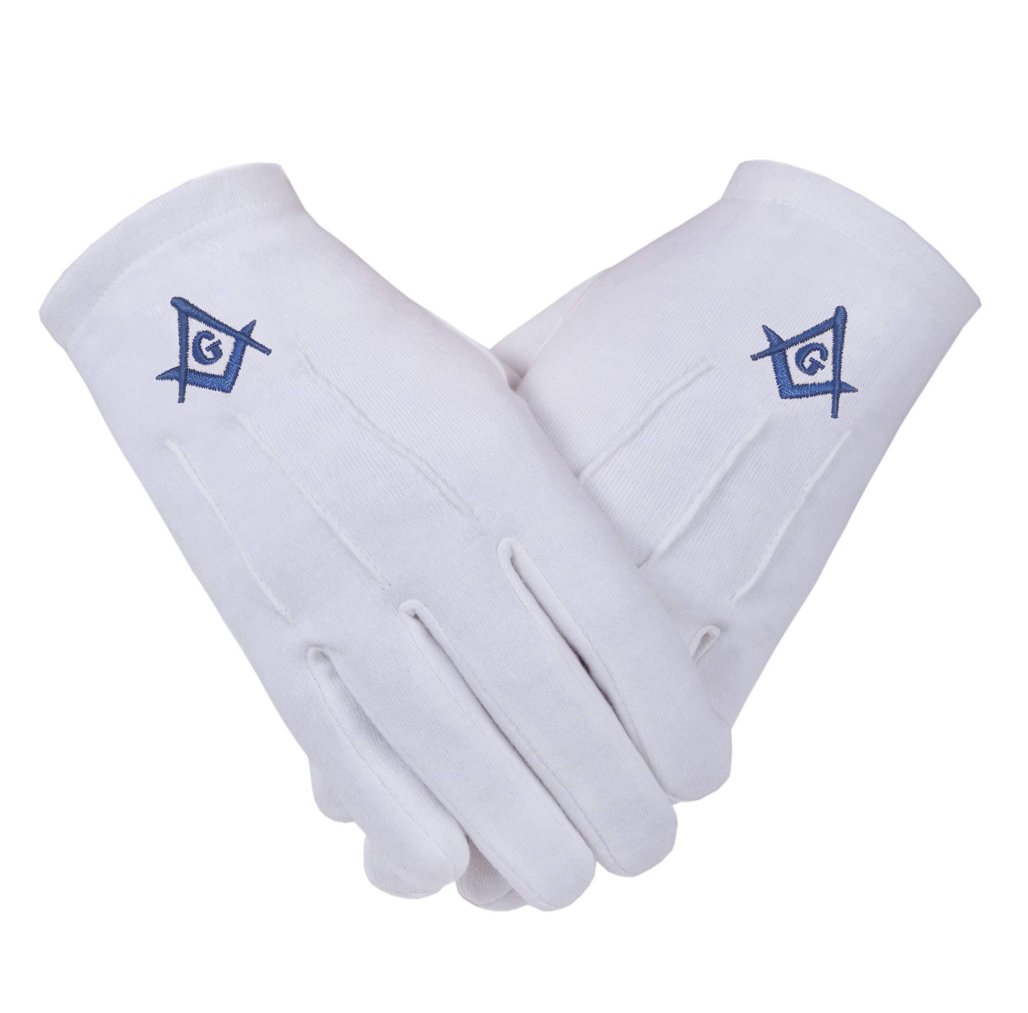 Freemasons Masonic Cotton Gloves Embroidered With Royal Blue Thread SC&G Symbol (M-9)