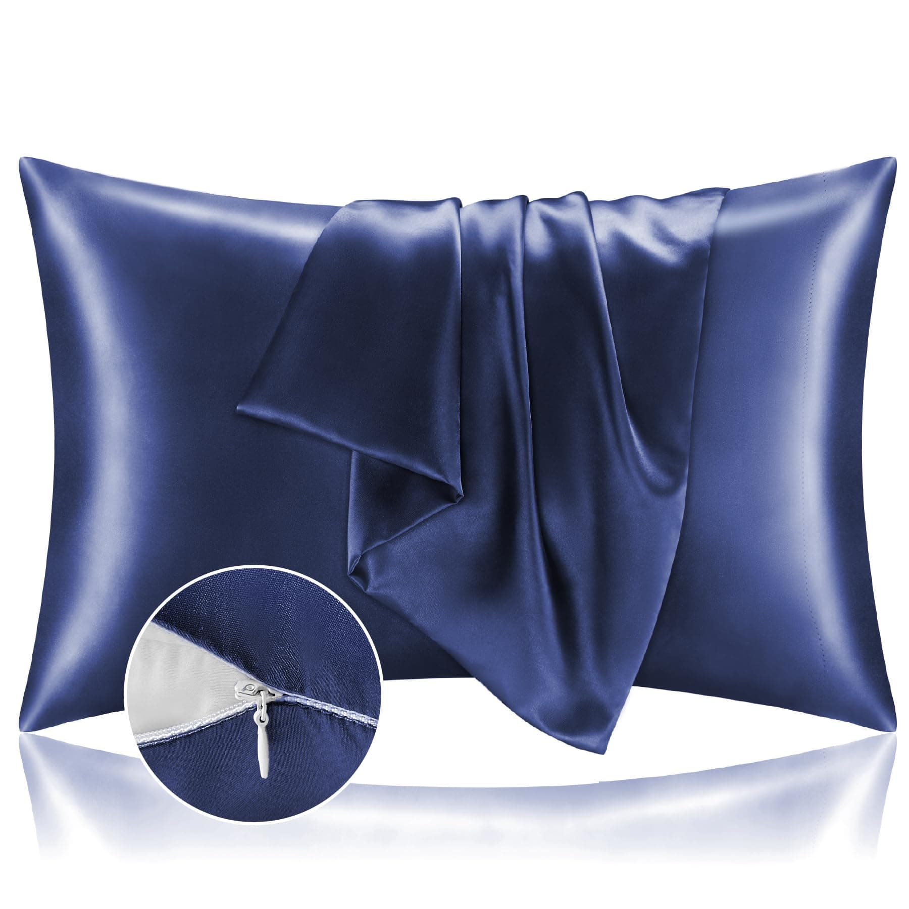 BEDELITE Satin Pillowcase with Zipper, Navy Pillow Cases Queen Size Set of 2, Super Soft and Cooling Similar to Silk Pillow Cases, Gift for Women Men(20x30 Inches)