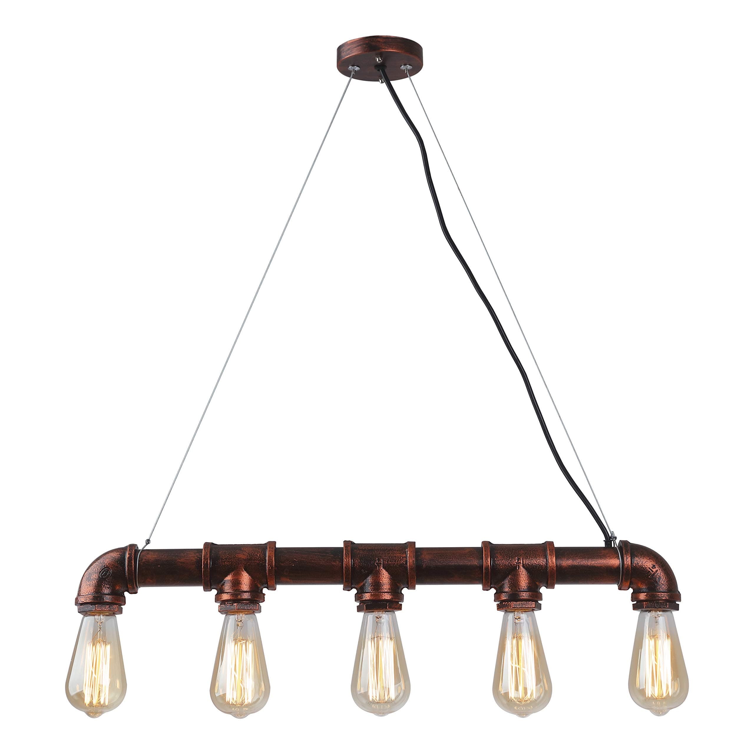 Rust Vintage Rustic Steampunk Metal Waterpipe Retro Ceiling Pendant 5 Lights Edison Antique Lamp Chandelier, Copper Finish