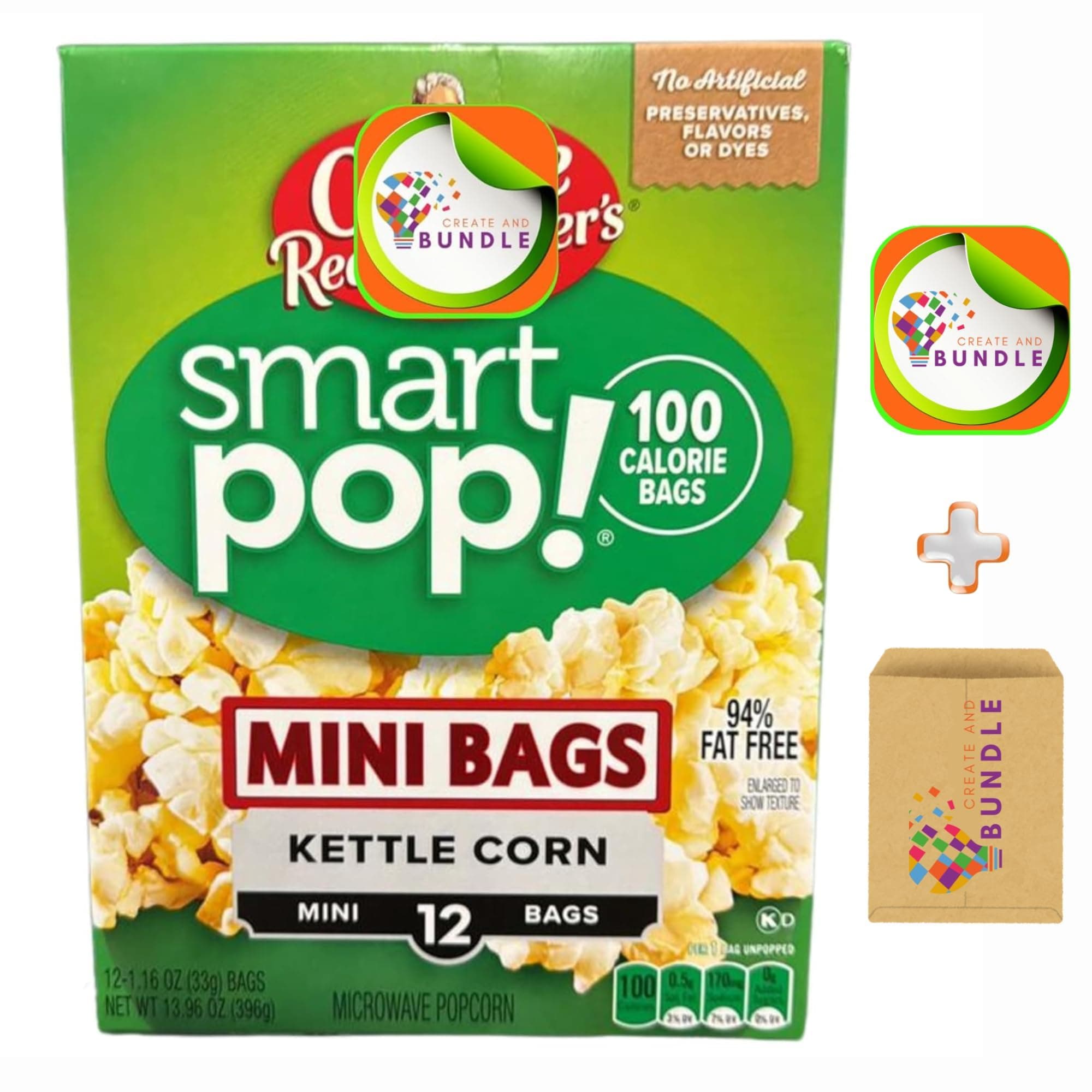 Orville Redenbacher's SmartPop! Kettle Corn Microwave Popcorn, Mini Bags, 1.16 oz, 12 Count, Gluten-Free, No Artificial Flavors + Create Sticker