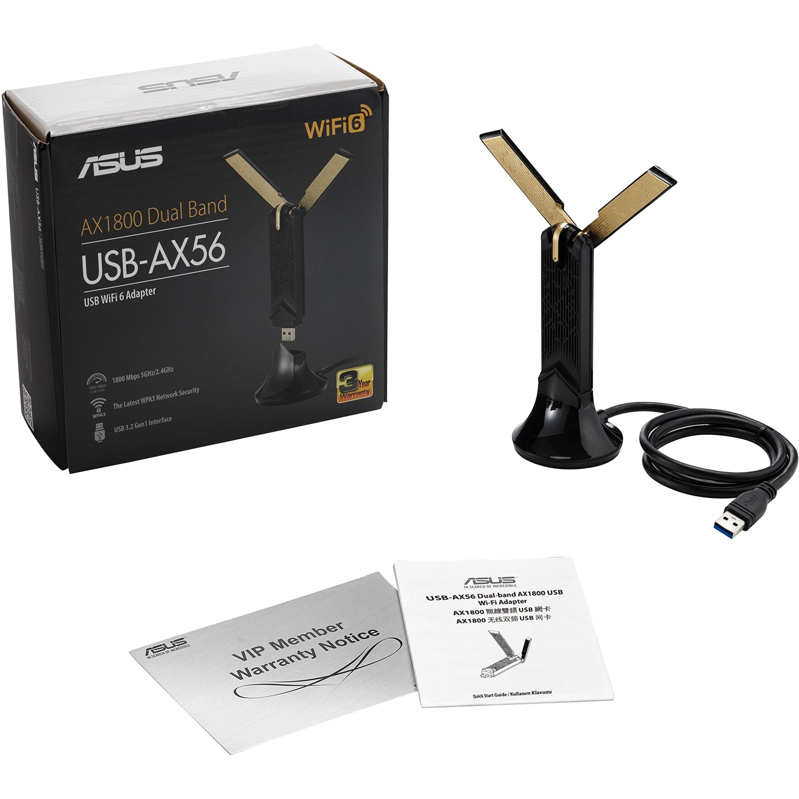 WiFi 6 AX1800 USB WiFi Adapter USB AX56 Dual Band WiFi 6 Client, 2x2 Support, Gaming & Streaming, Plug and Play, WPA3 Network Security, MU MIMO, Beamforming, Black, 4.5"x1.2"x0.7"