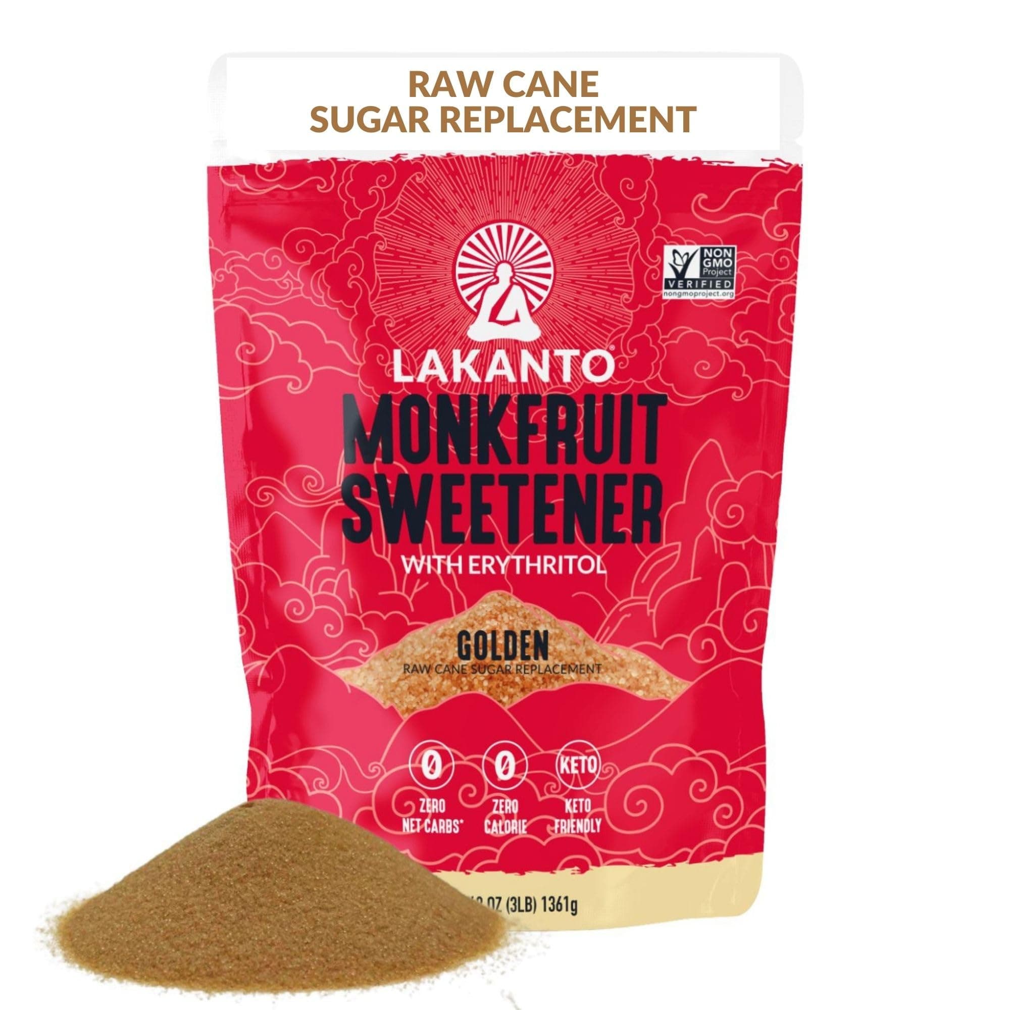Lakanto Monkfruit Sweetener, 1:1 Sugar Substitute, Keto, Non-GMO (Golden - 3 lbs)
