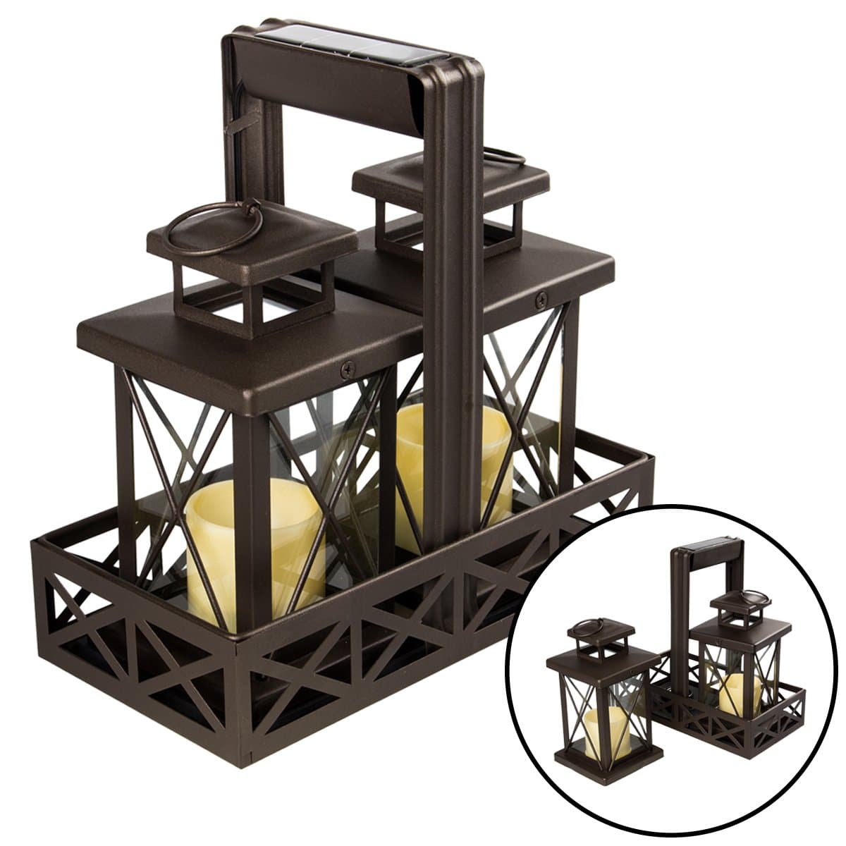 2 LED Solar Rechargeable Lanterns in Basket Outdoor Camping Porch Table Hanging