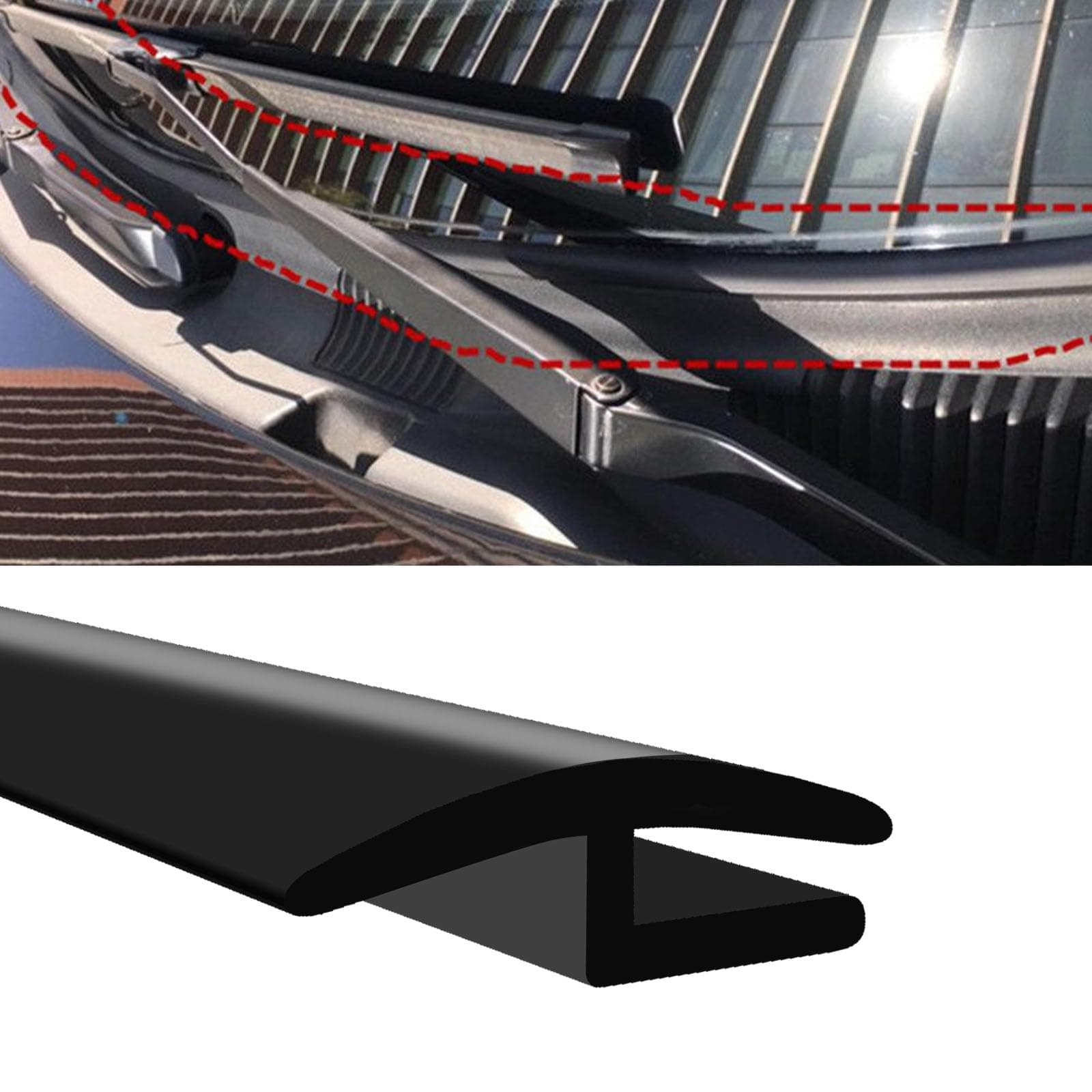 1.7M/ 5.6Ft Windshield Cowl Rubber Seal Strip, H-Shape Black Molding Trim Strips for Most Cars Trucks SUVs