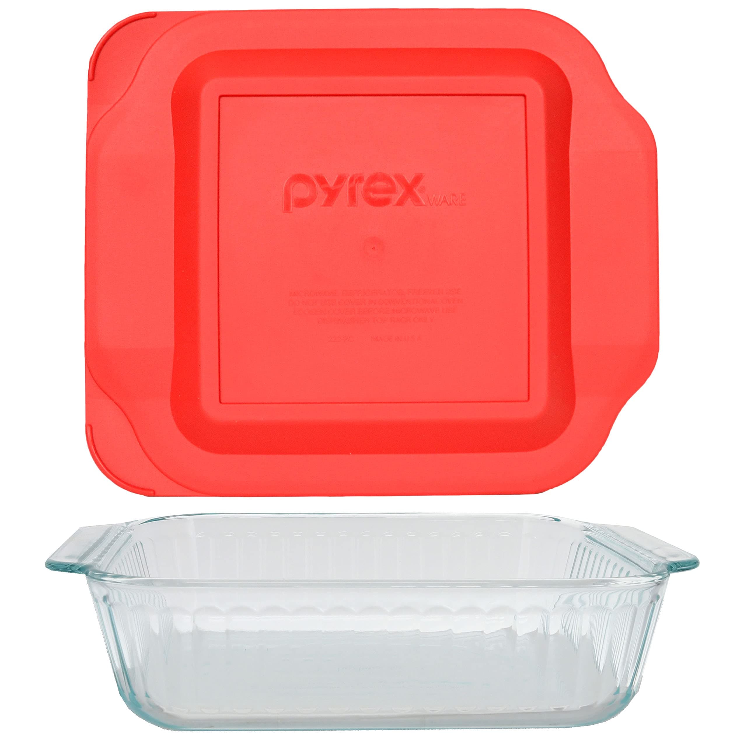 222 2qt Glass Baking Dish & 222-PC Red Food Storage Replacement Lid - Made in USA