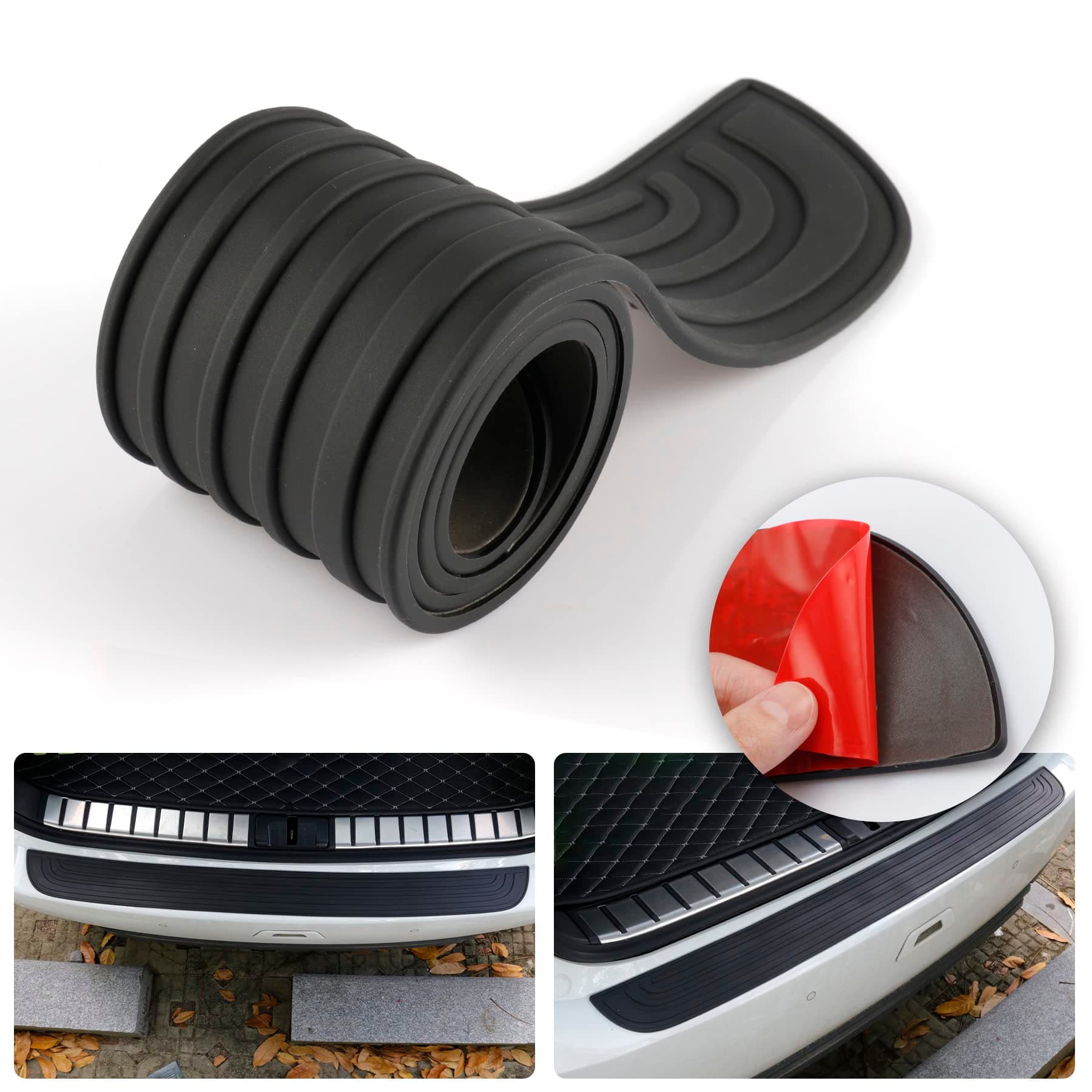 SINGARO Car Rear Bumper Protector, 35.5inch x2.75inch Car/SUV Universal Rubber Anti-Scratch Trunk Exterior Accessories(Black)