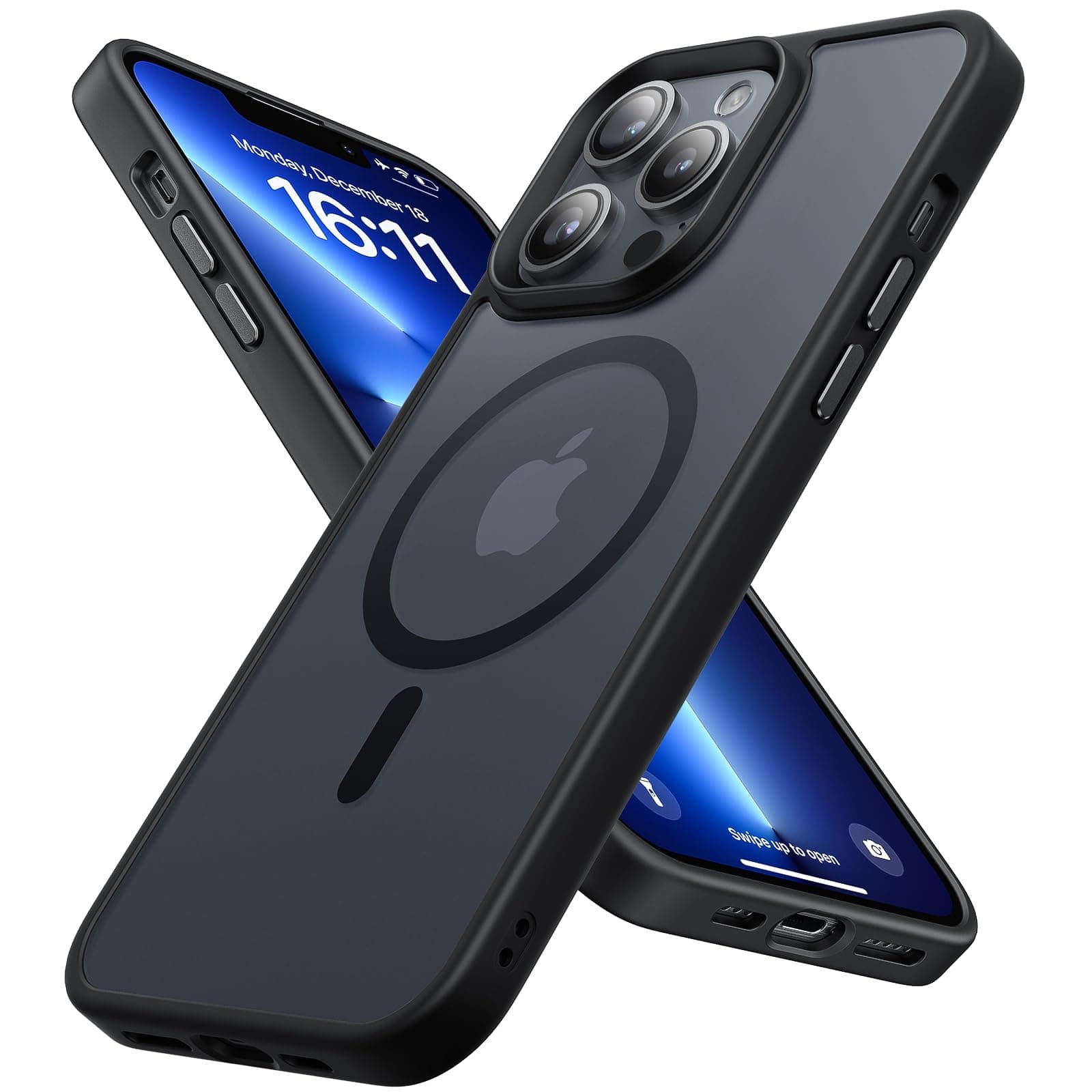 Strong Magnetic for iPhone 13 Pro Case, Military Grade Drop Protection, Compatible with MagSafe, Shockproof Anti-Fingerprint Translucent Slim Phone Protective Cover (6.1"), Black