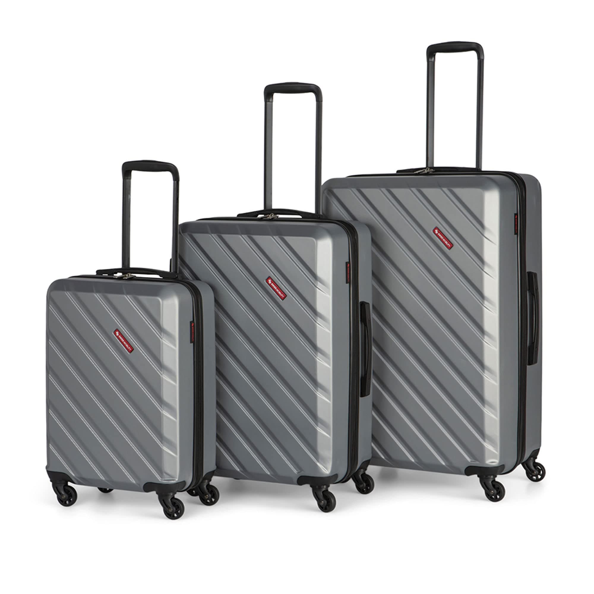 SWISS MOBILITYAHB Collection 3 Piece Hard Shell Luggage Set, Expandable Suitcases with 360-Degree Spinner Wheels, Retractable Handle, 20 Inch Carry On, 24 Inch Mid-size, 28 Inch Large Bags, Silver