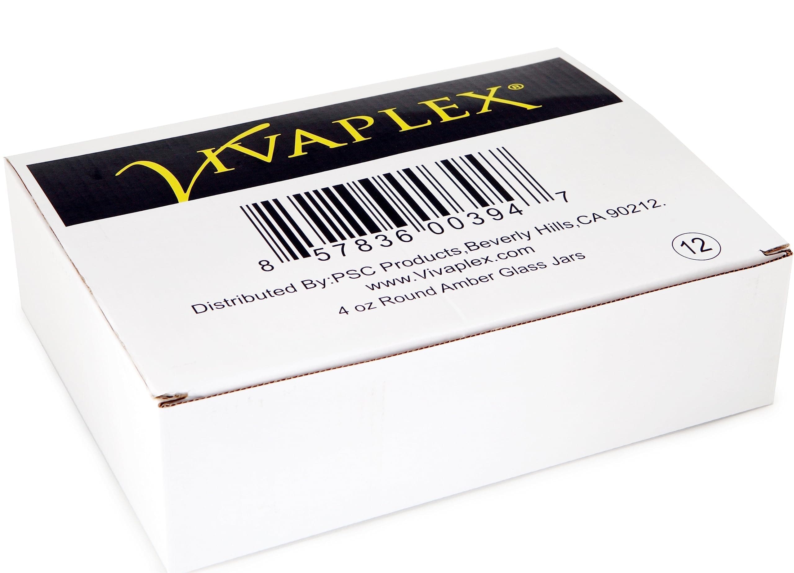 Vivaplex, 12, Amber, 4 oz, Round Glass Jars, with Inner Liners and black Lids