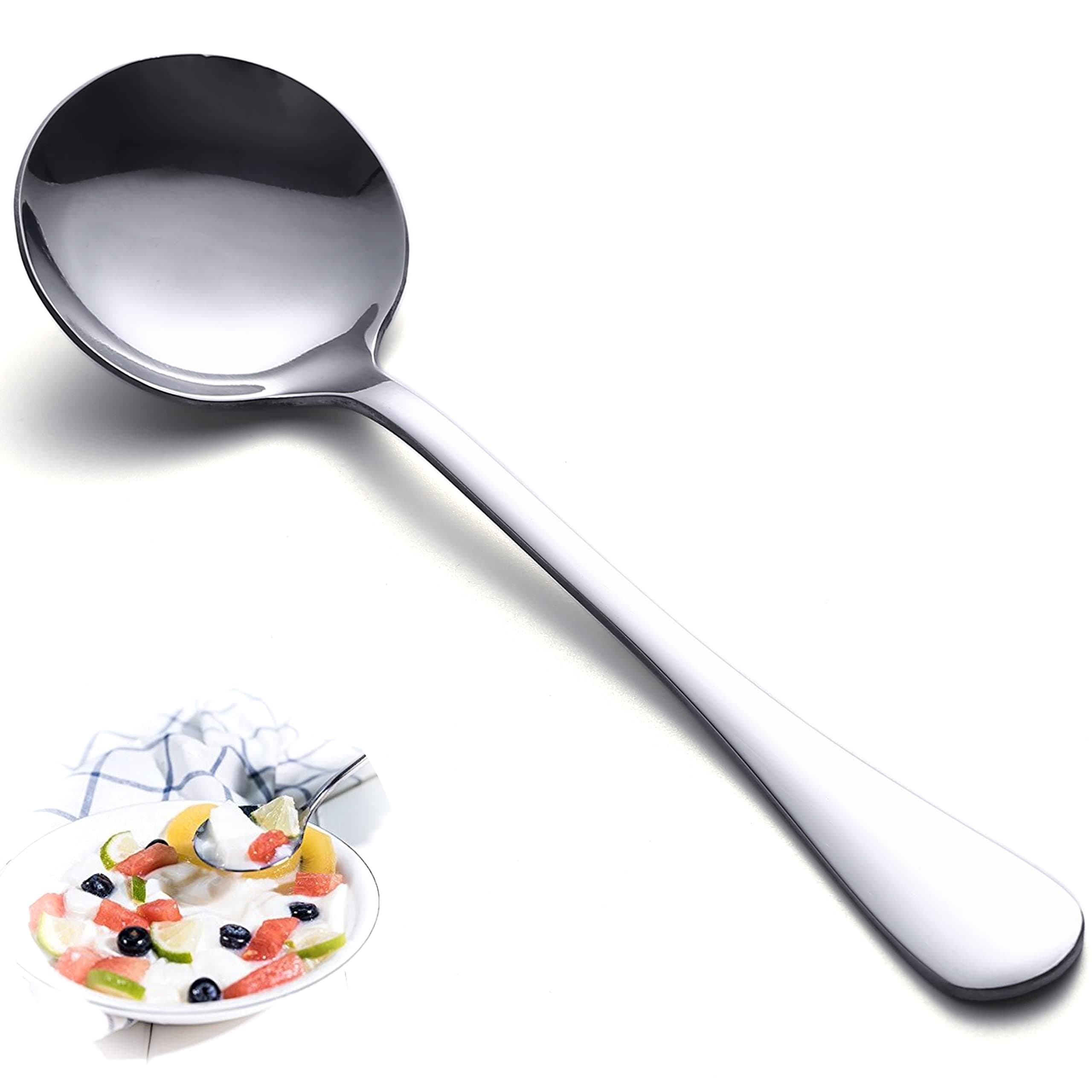 Soup Spoons Set 12 Pcs Premium Stainless Steel Round Spoons Heavy-Weight Durable Flatware Set