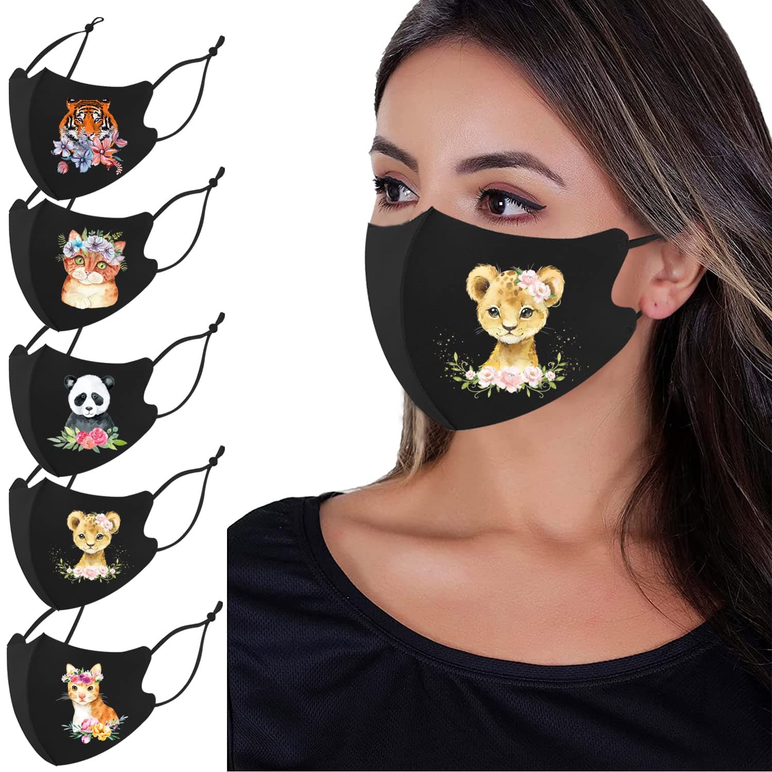 Face Masks Washable,Cloth Face Mask Reusable,Ice Silk Cotton Cloth Masks,3D Printing Pattern Face Mask,Pack of 5