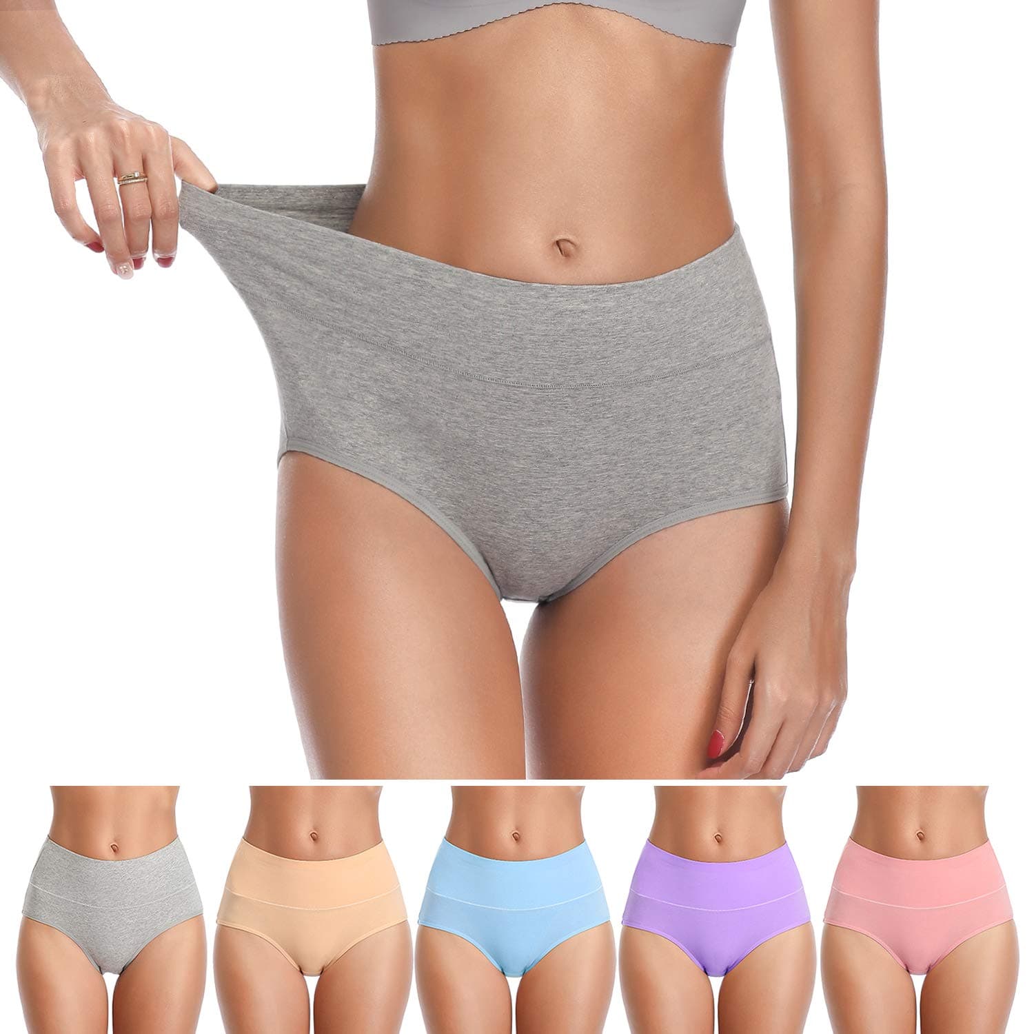 ASIMOONWomens Underwear, No Muffin Top Full Coverage Cotton Underwear Briefs Soft Stretch Breathable Ladies Panties for Women