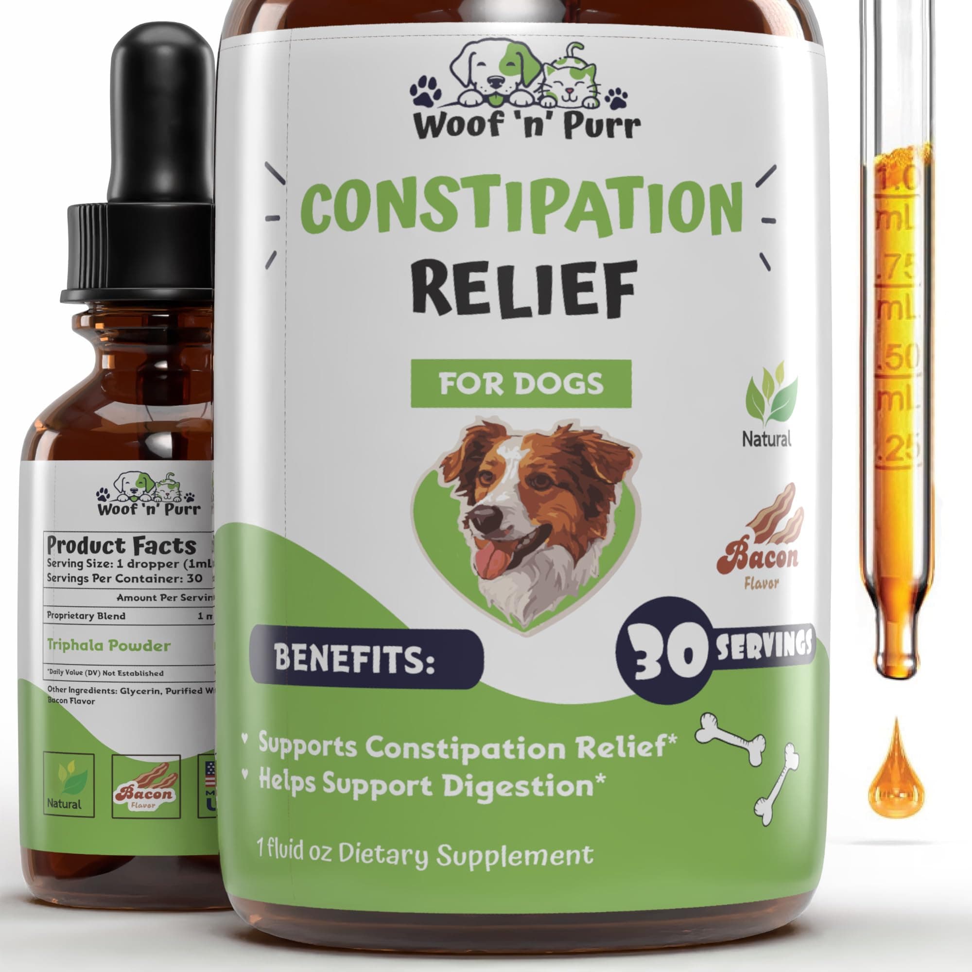 Constipation Relief for Dogs - Dog Constipation Relief - Dog Constipation - Dog Laxative for Constipation - Dog Laxative - Laxative for Dogs - Dog Laxative for Blockage - 1 fl oz - Bacon Flavor
