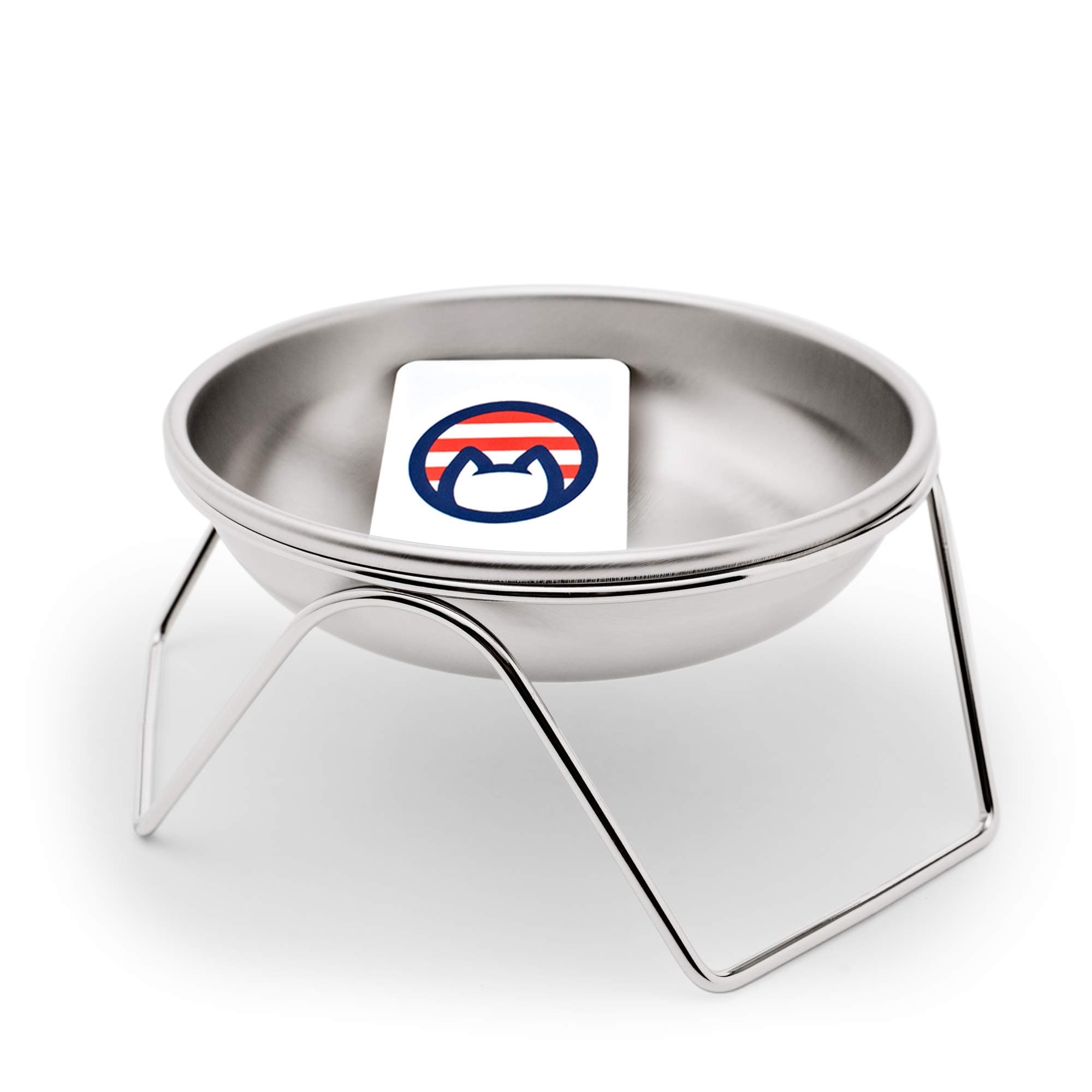 Americat CompanyRaised Cat Bowl Stand for Food & Water by – Made in USA – Stainless Steel, Spill-Proof Elevated Feeder, Dishwasher Safe, Human Grade, Whisker Friendly (Bowl + Stand)