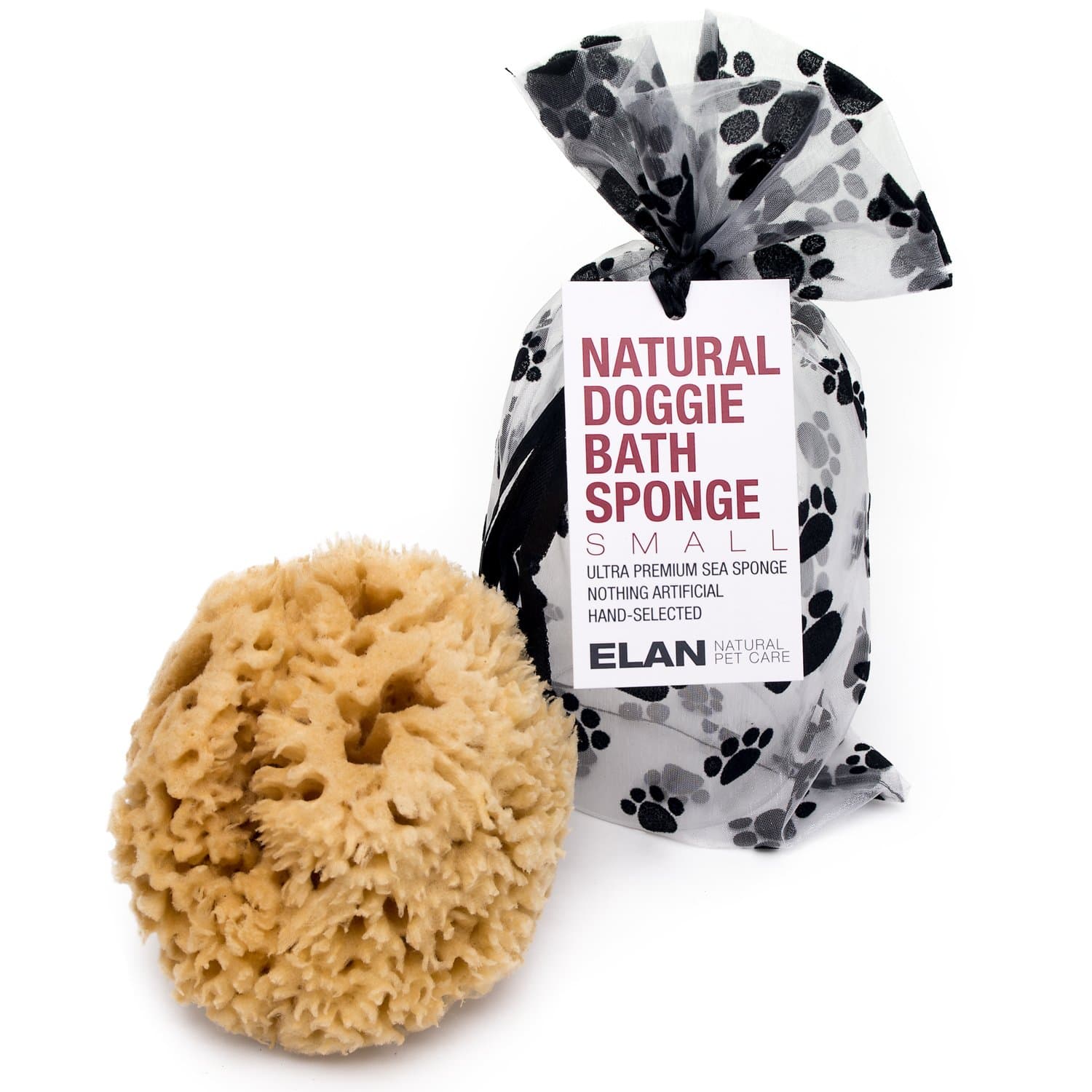 ELAN Natural Doggie Bath Sponge - Small Dog or Puppy Size (<25 lbs) - Ultimate in Natural Care & Pampering - Authentic Sea Sponge - Perfect Gift for All Natural/Organic Pet Owner