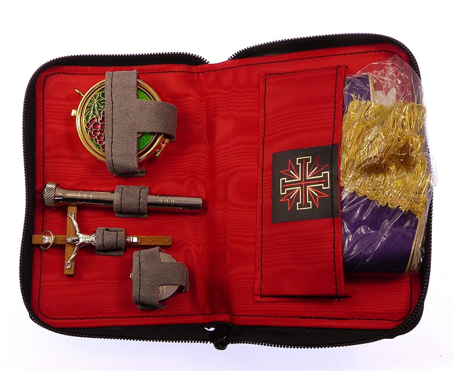 Catholic Travel case sick call set crucifix oil stock pyx altar linens stole aspergillum