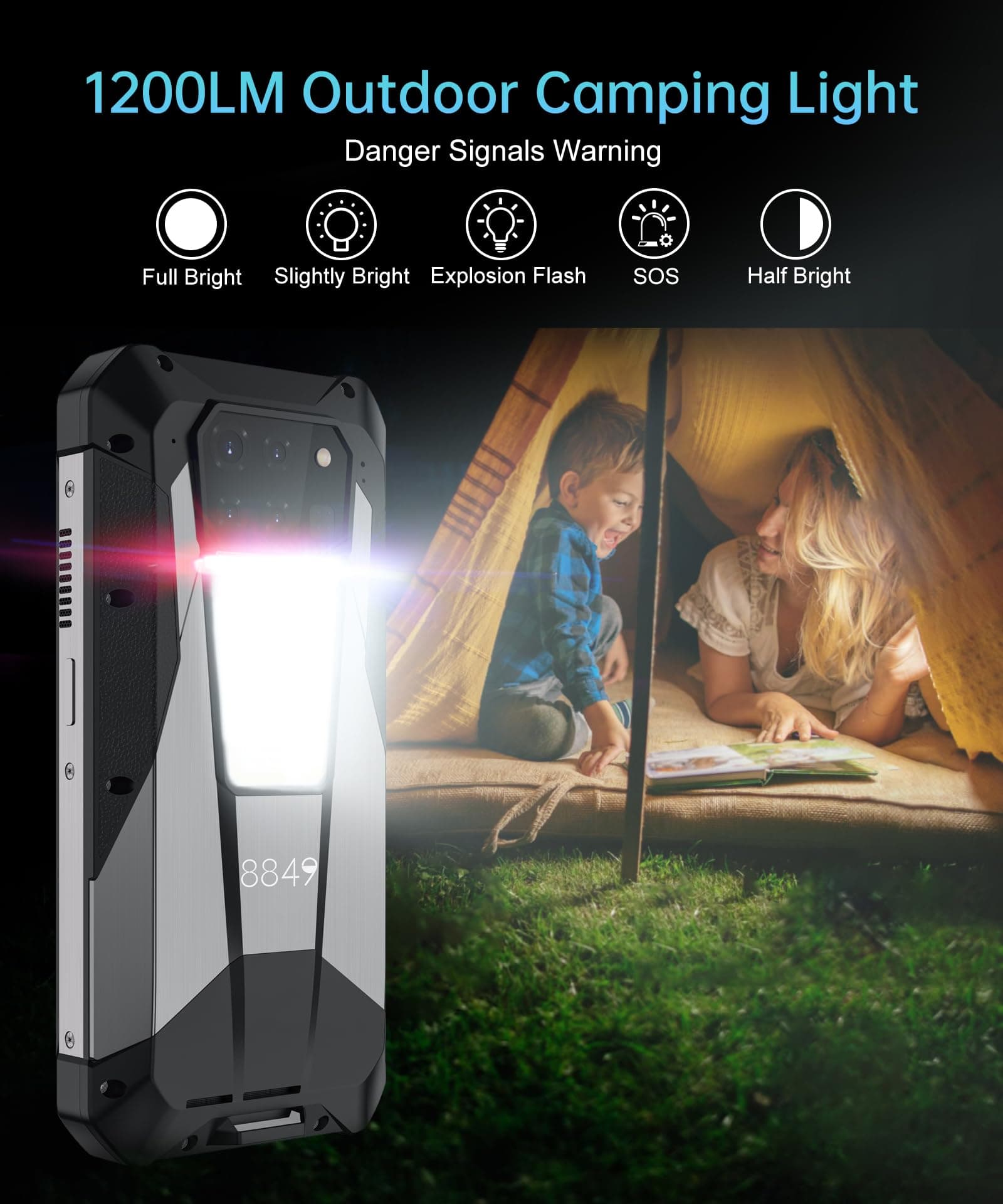 8849 Tank 3 Pro Rugged Smartphone, 23800mAh 5G Outdoor Rugged Projector Phone, 36GB RAM+512GB ROM, 6.79" Waterproof Unlocked Android 13 Mobile Phone, 2TB Expand/OTG/NFC(Support T-Mobile&Verizon Only)
