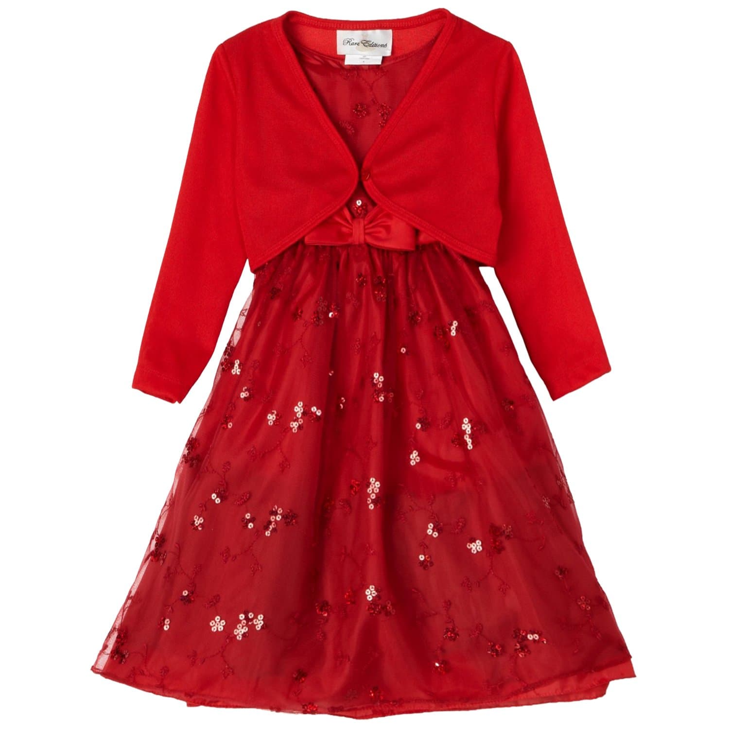 Rare Editions Little Girl 4-6X 2-Piece RED SEQUIN EMBROIDERED MESH OVERLAY Special Occasion Flower Girl Holiday Party Dress