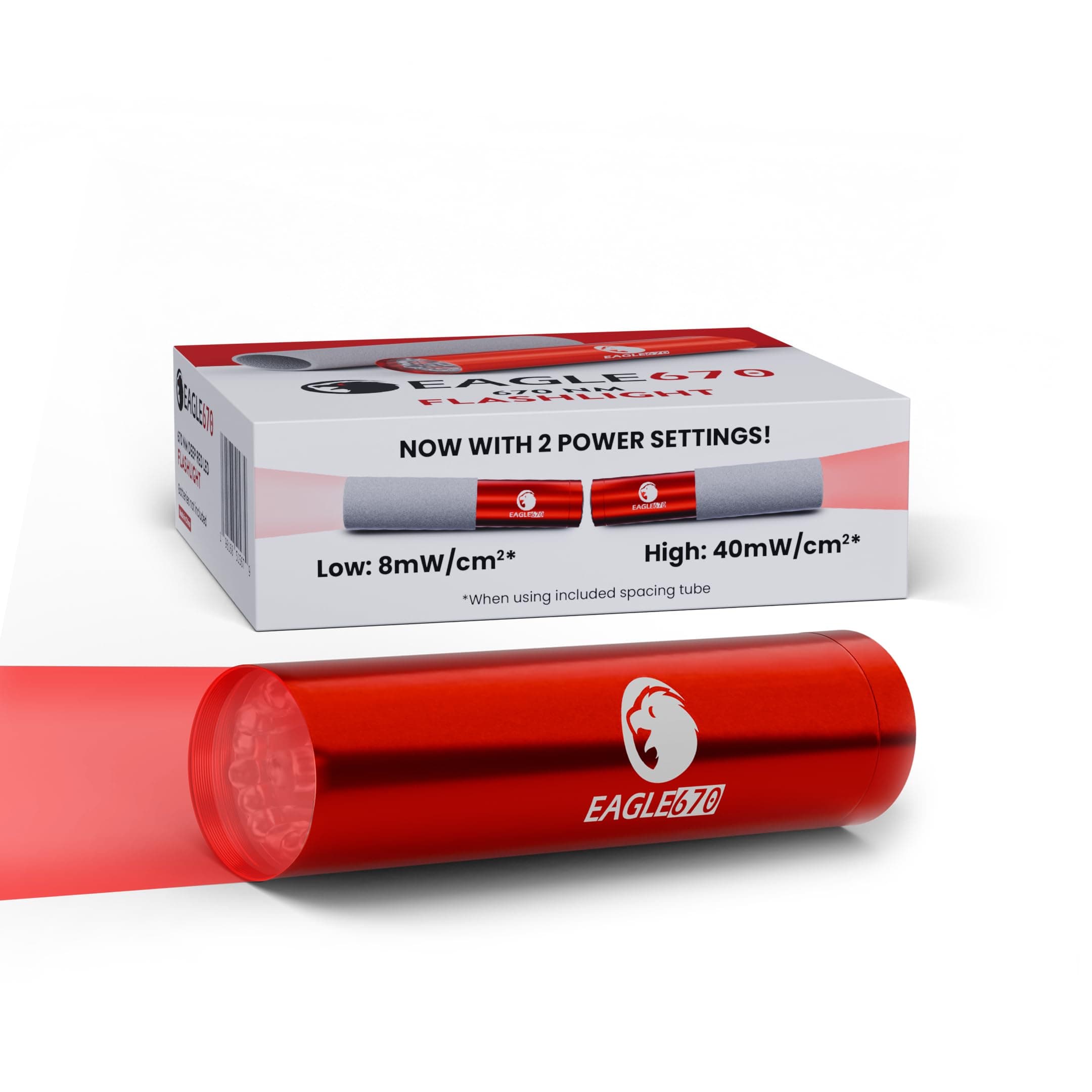 670 nm Deep Red Light 670nm Flashlight | 670nm LED Red Light Therapy Flashlight with Spacing Tube | 8mW/cm2 & 40mW/cm2 | USA Laboratory Verified Accuracy | Lightweight & Portable by Eagle670