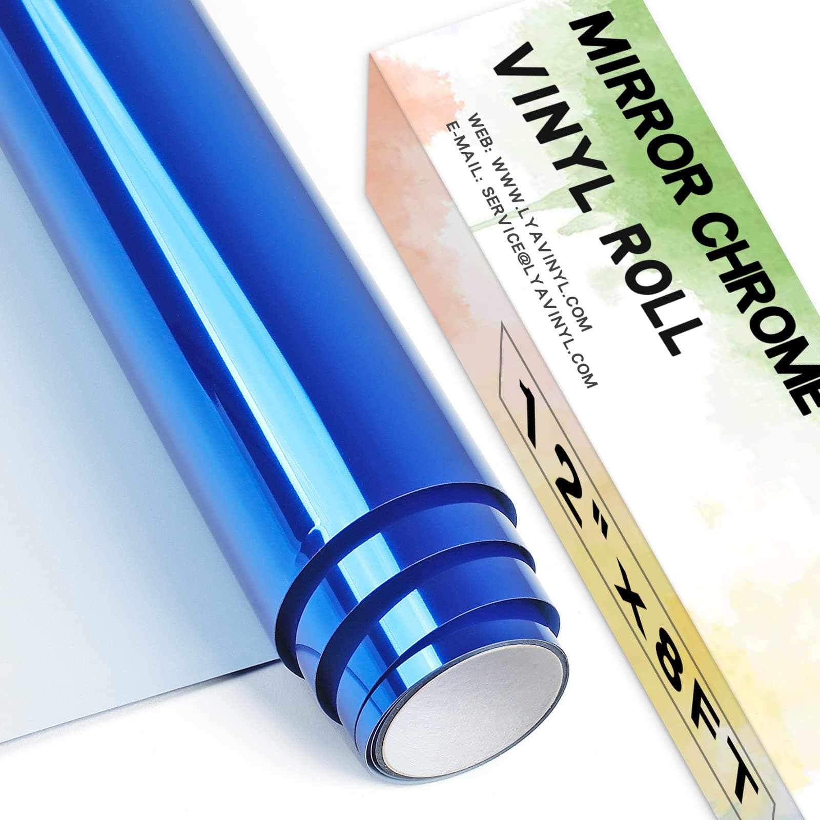 Chrome Mirror Permanent Vinyl,12"x 8ft Blue PET Self Adhesive Vinyl for Cricut, Silhouette Cameo, Blue Vinyl Roll for Decor Sticker, Party Decoration