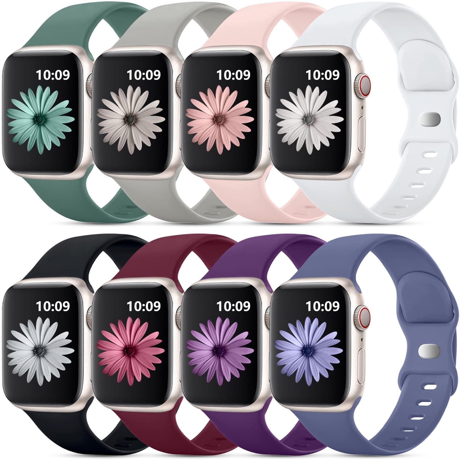 8 Pack Sport Bands Compatible with Apple Watch Band 40mm 41mm 42mm 44mm 45mm 46mm 49mm 38mm for Women Men, Soft Silicone Waterproof Strap for iWatch Series 11 10 9 8 7 6 5 4 3 2 1 SE Ultra