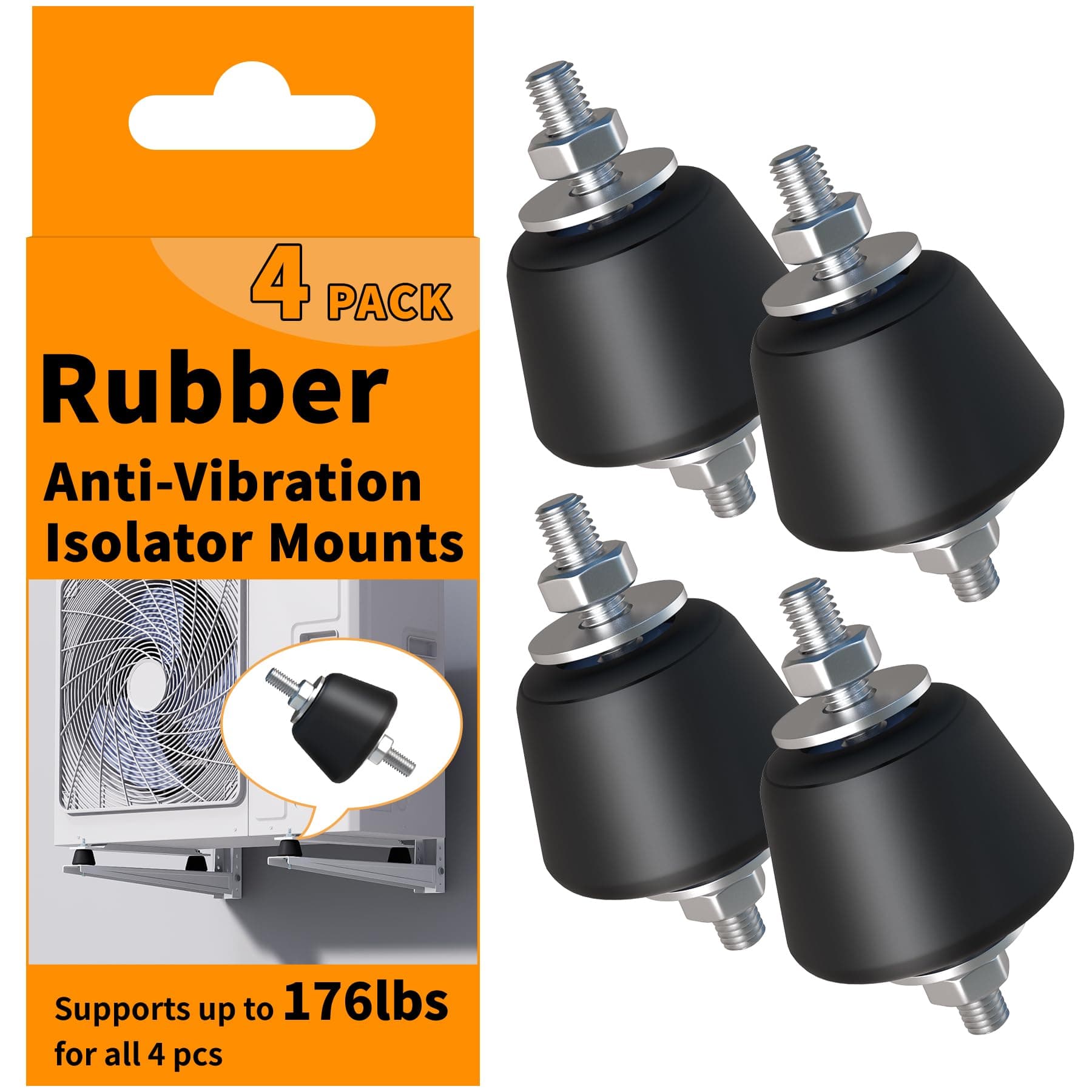 Rubber Studs Shock Absorber Anit-Vibration Isolator Mounts for Mini Split Heat/Water Pumps, Air Compressors, Diesel Engines, Harvester, Generator, Gasoline Engines (4Pack) (Medium)