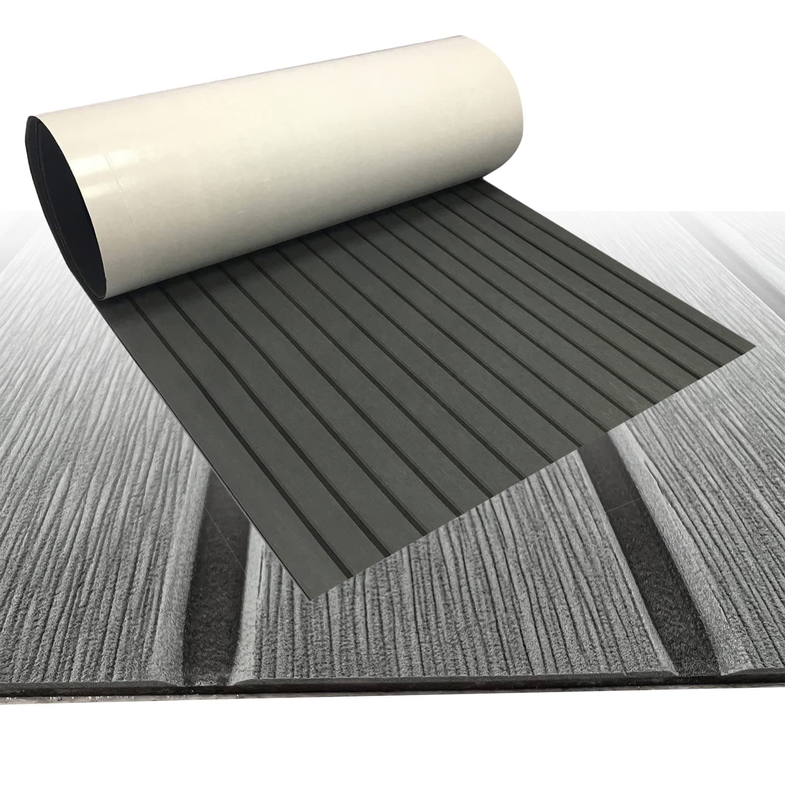 Boat Flooring Mat EVA Foam Boat Decking Marine Carpet Faux Teak Sea Decking Sheet Non-Slip Self-Adhesive Flooring Material for Pontoon Yacht Surfboard Swim Platform RV Floor 94" x 35"