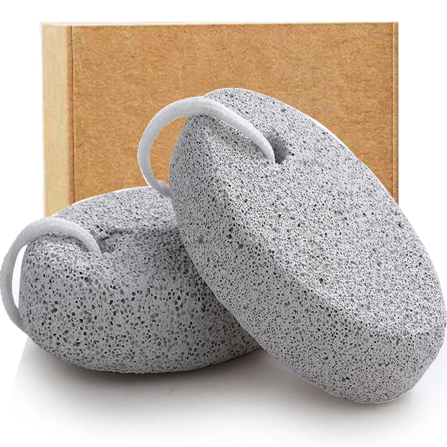 Natural Foot Pumice Stone for Feet, Borogo 2-Pack Lava Pedicure Tools Hard Skin Callus Remover for Feet and Hands - White