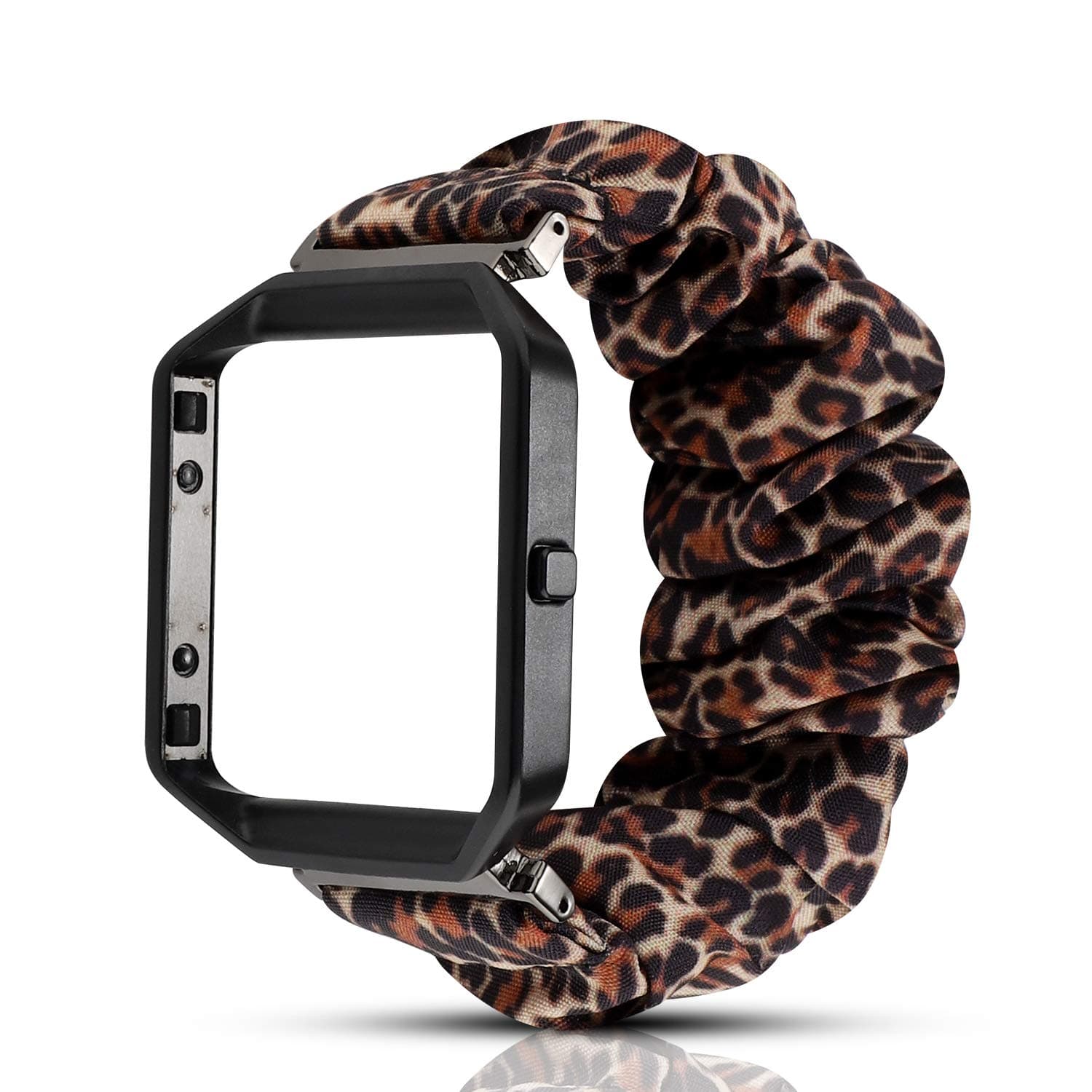 YOSWAN Scrunchie Elastic Band Compatible with Fitbit Blaze Smartwatch Fitness, Clothing Wrist Strap with Metal Frame Replacement for Blaze Men Women (Brown Thin Leopard)