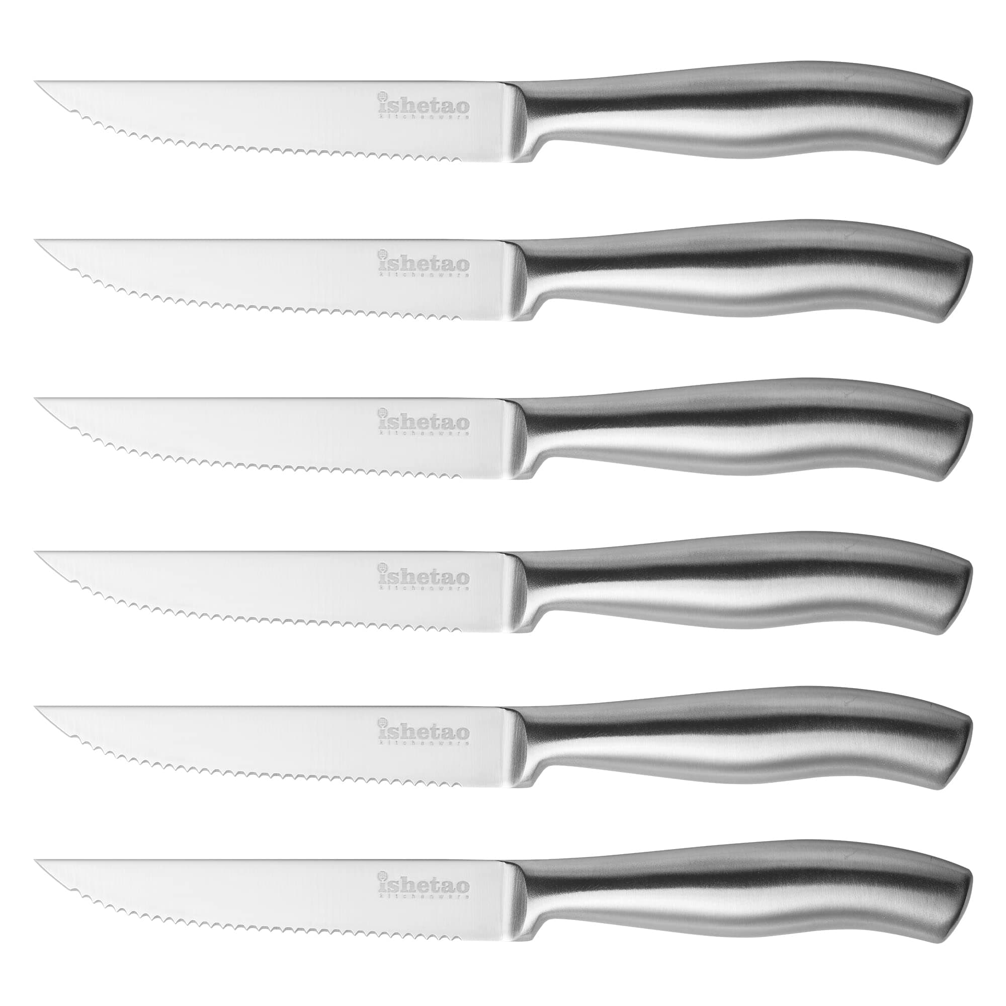 Steak Knives Set of 6 - Dishwasher Safe, Rust-Free Stainless-Steel Steak Knives with Sharp Serrated Edge & Ergonomic Non-Slip Handle, Rust-Proof & Scratch-Resistant