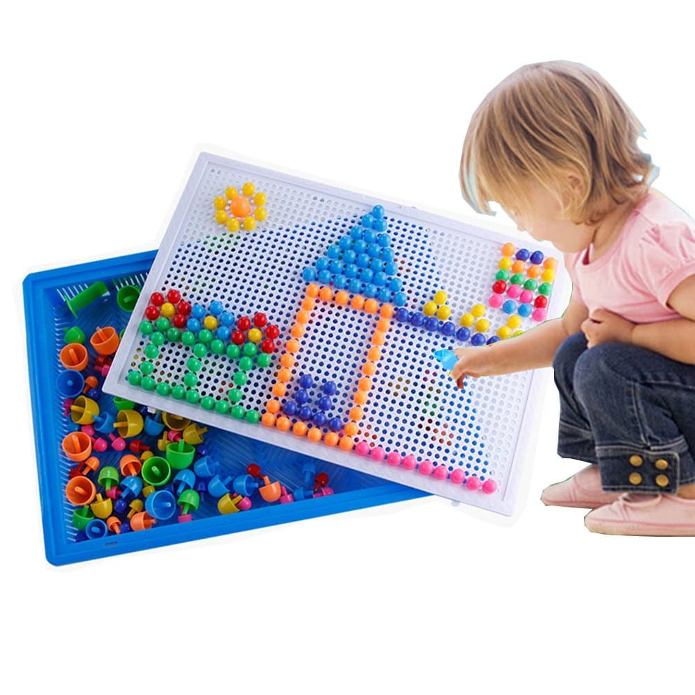 296 Pcs Mushroom Nails Peg Puzzles Sets For Kids Children Jigsaw Puzzle Creative Mosaic Pegboard Educational Toys Gifts(Random Colors)