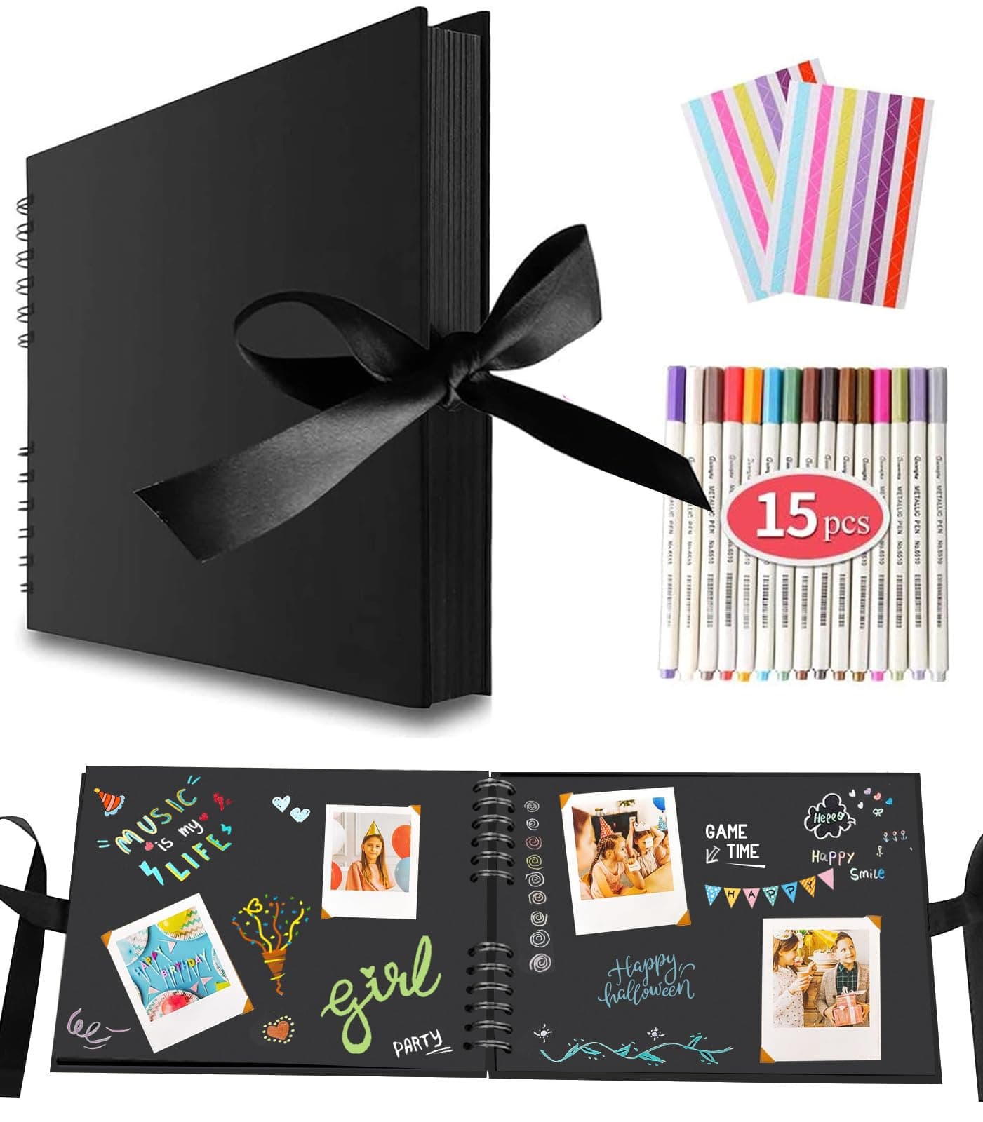 EVNEED Scrapbook Photo Album,Wedding Guest Book DIY Anniversary Memory Scrapbooking,80 Pages Craft Paper,Wedding Photo Album with DIY Accessories Kit Great for Craft Paper DIY Gifts,Black Cover