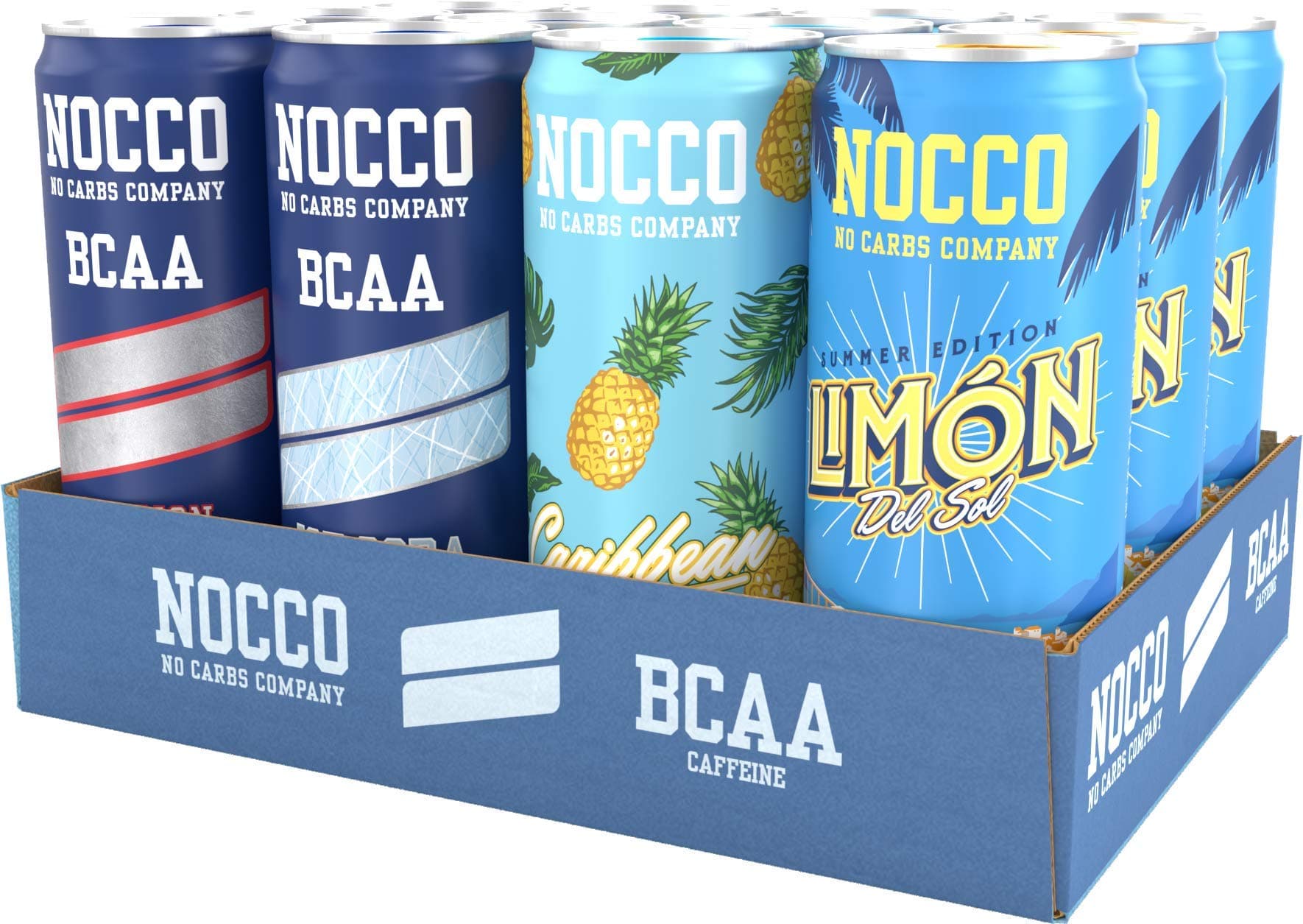 NOCCO Energy Drink | BCAA, 180mg Caffeine sugar free drinks enhanced with amino acids and vitamins | pre workout fizzy drinks 12 x 330ml (Core Variety Pack)