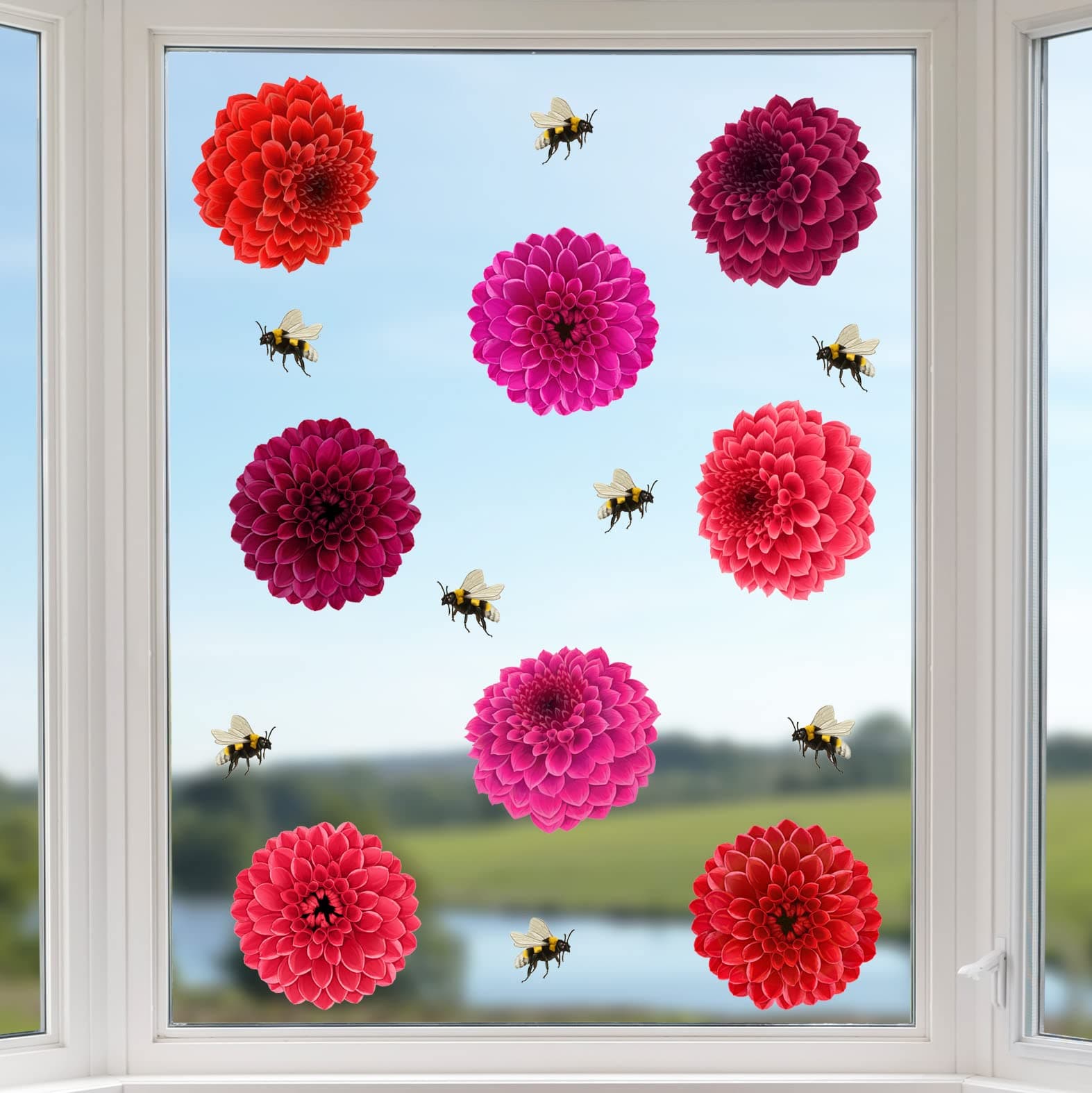 8 Large Flower Window Clings Non Adhesive Stickers Beautiful Vinyl Decoration can be use as Glass Safety Stickers to Deter Birds from Window Collision Strike