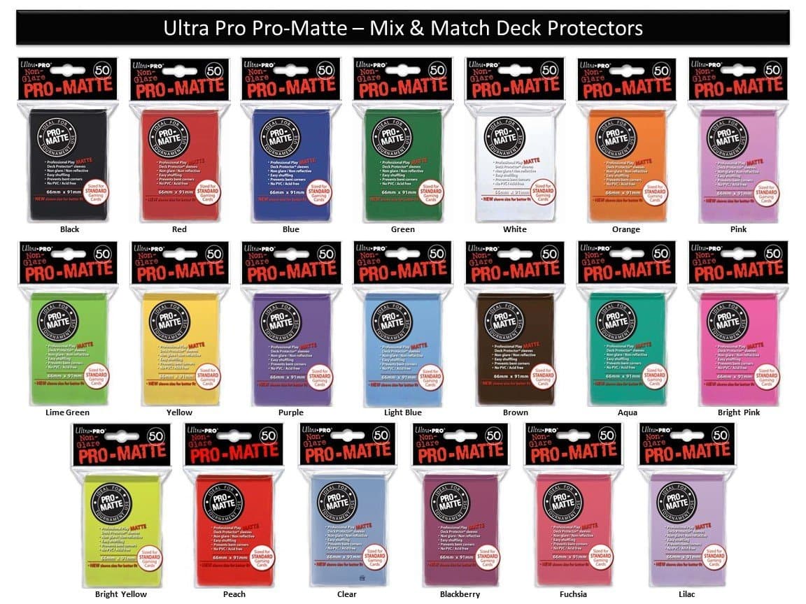 600 Ultra Pro PRO-MATTE Deck Protectors MIX & MATCH (12x 50ct Packs) Sleeves Standard MTG Size Black, Blue, Red, Etc. Your Choice from 16 Available Colors!