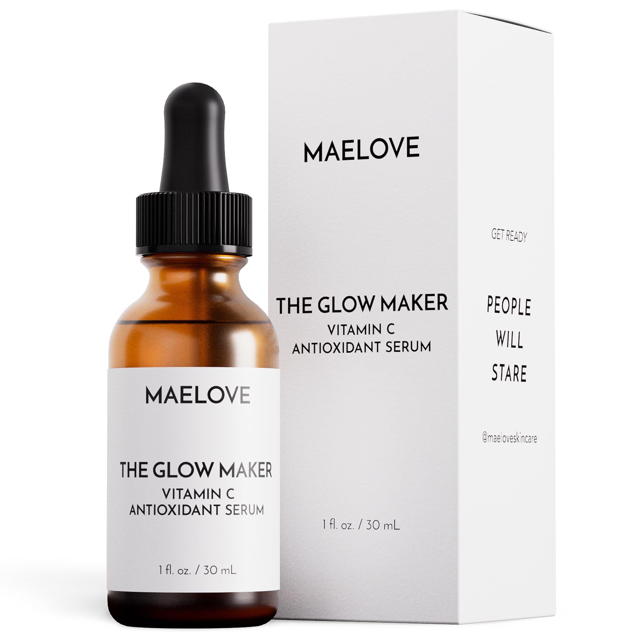MAELOVE Glow Maker Vitamin C Serum with Vitamin E, Ferulic Acid & Hyaluronic Acid, Award-Winning Brightening and Hydrating Facial Serum, Unscented, 1.0 fl oz