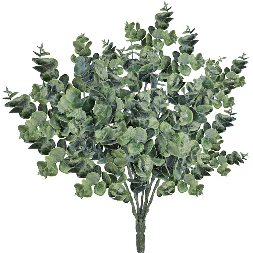 3 Pcs Realistic Eucalyptus Leaves Bushes Artificial Greenery Stems Faux Eucalyptus Branches in Grey Green 14.6" Tall for Vase Bouquets Wreath Garland Floral Crafts Centerpiece Table Decorations
