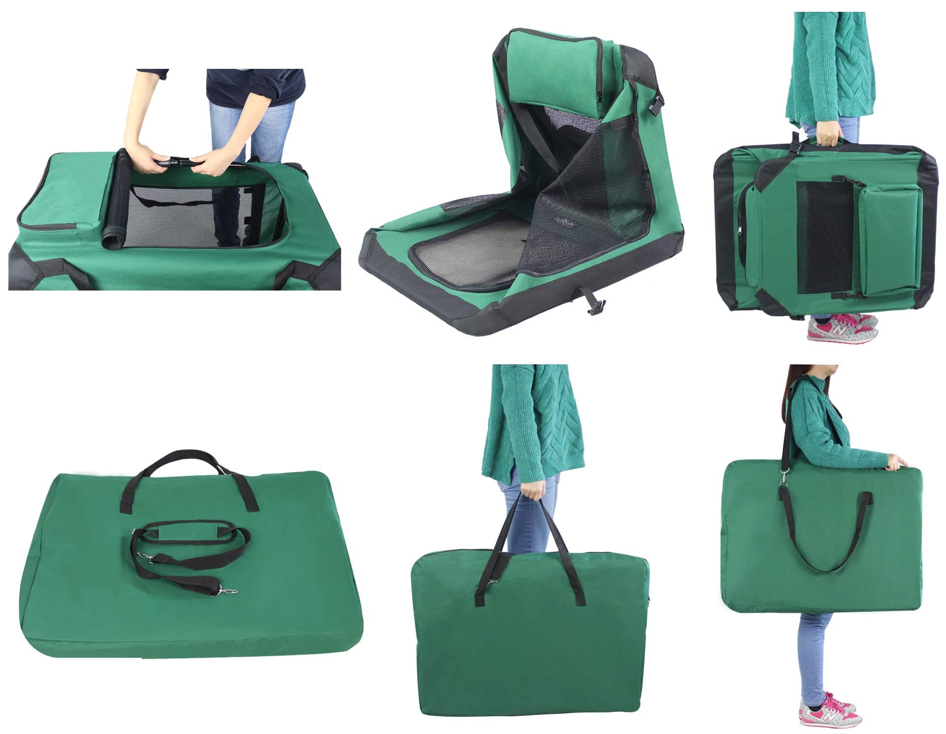 EliteField 3-Door Folding Soft Dog Crate with Carrying Bag and Fleece Bed (2 Year Warranty), Indoor & Outdoor Pet Home (30" L x 21" W x 24" H, Green)