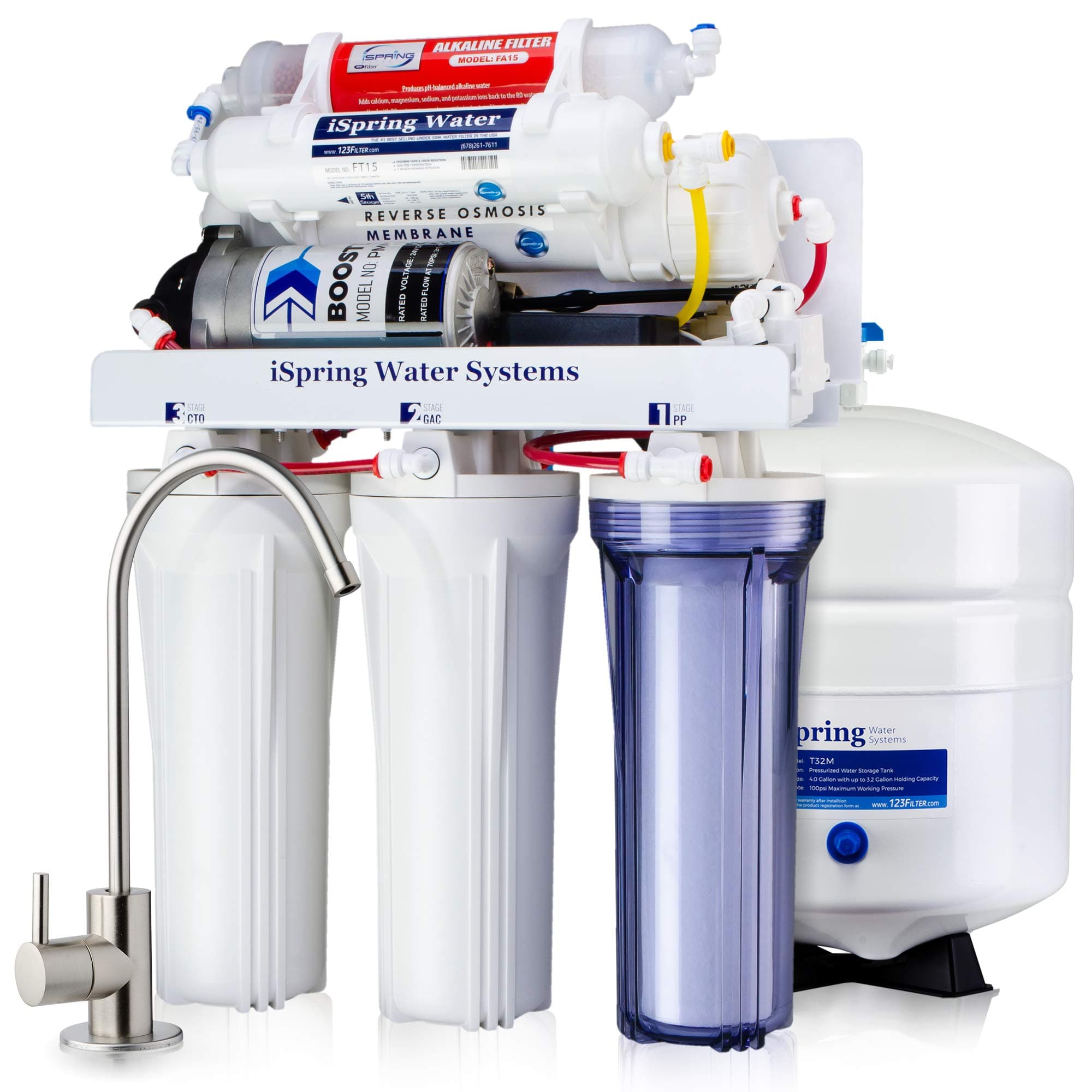 RCC7P-AK 6-Stage Reverse Osmosis Water System Under Sink with Alkaline Filter and Pump, pH+, 75 GPD, TDS Reduction, RO Drinking Water Filtration System