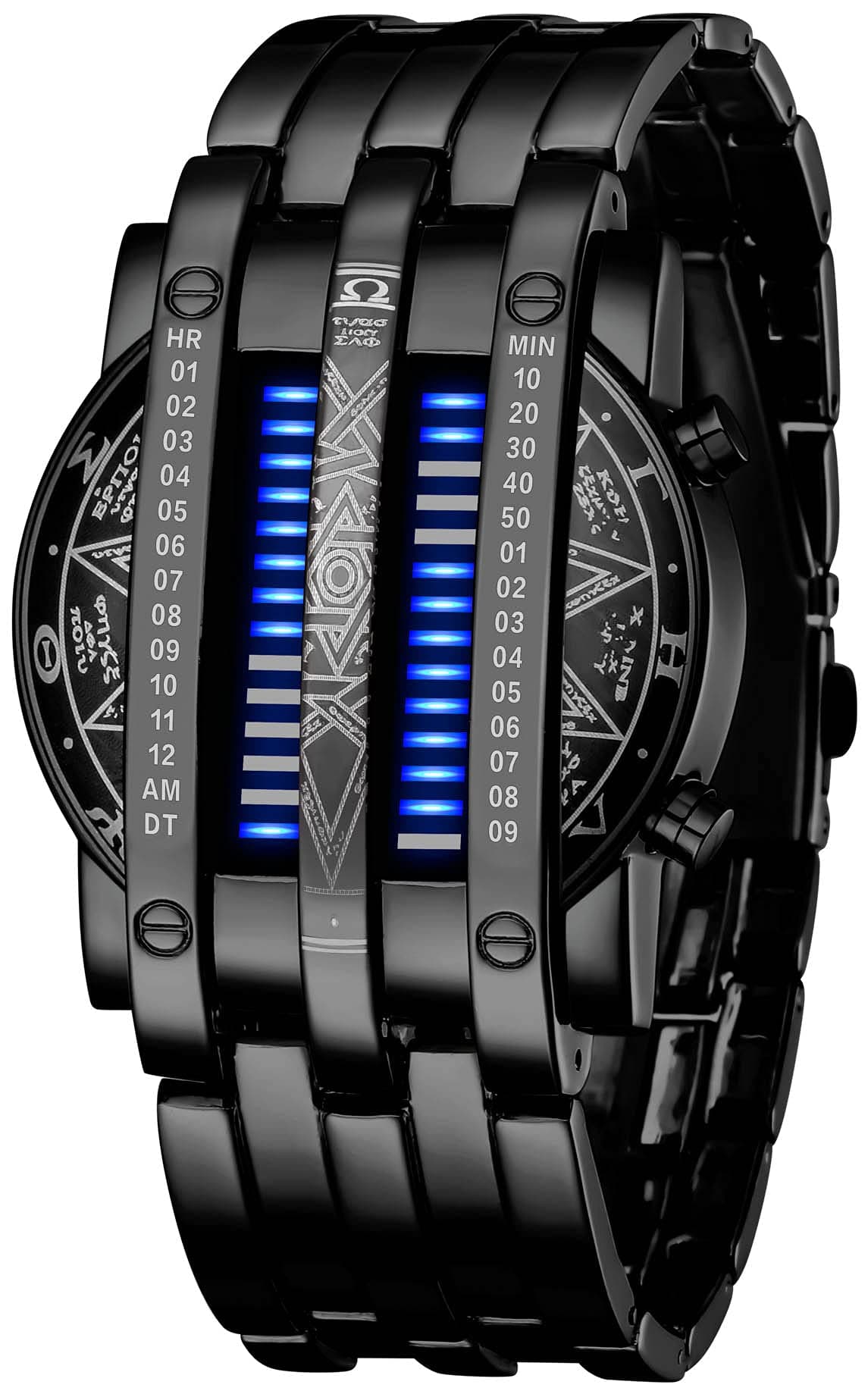 Binary Matrix Men's Classic Creative Fashion Blue LED Digital Watch Black Plated Black Blue