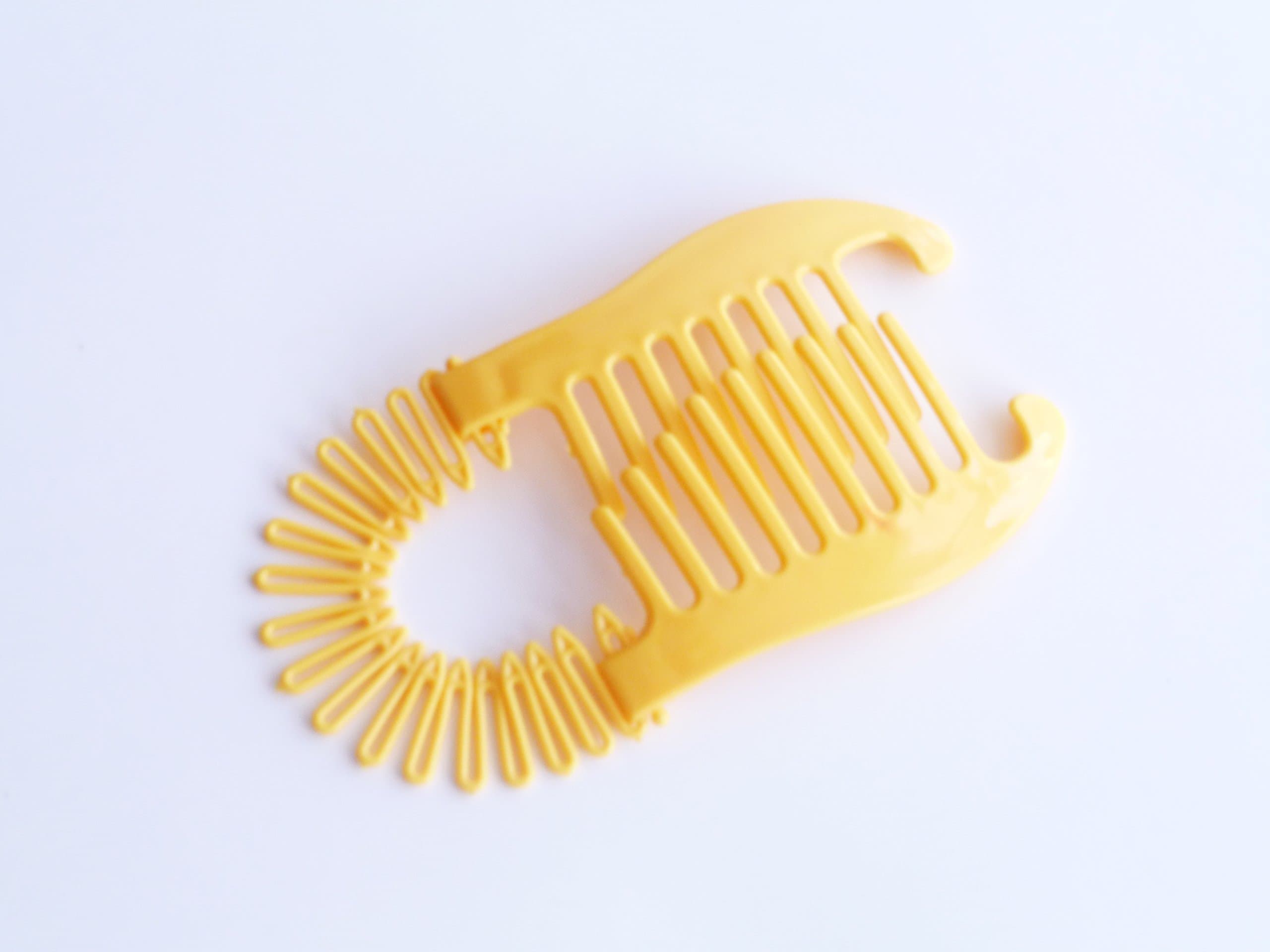 Interlocking Banana Combs Hair Clip French Side Comb Holder 80's 90's Soft and Bendable Plastic Updo Hair Clip (Yellow)