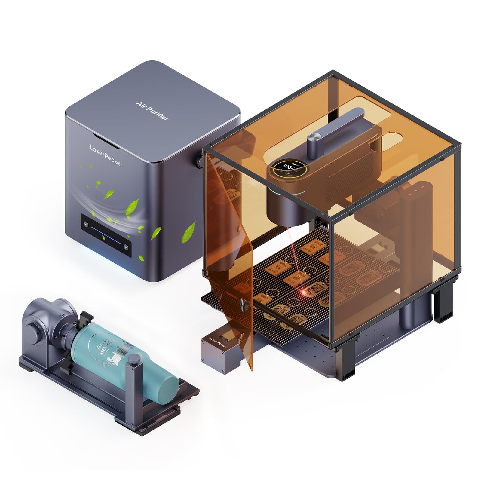 LaserPecker4 Laser Engraver with Air Purifier, Protective Cover, Slide and Rotary Extension, Fiber and Diode Laser Engraving Cutting Machine for Metal Wood Leather Plastic Acylic Jewelry Craft