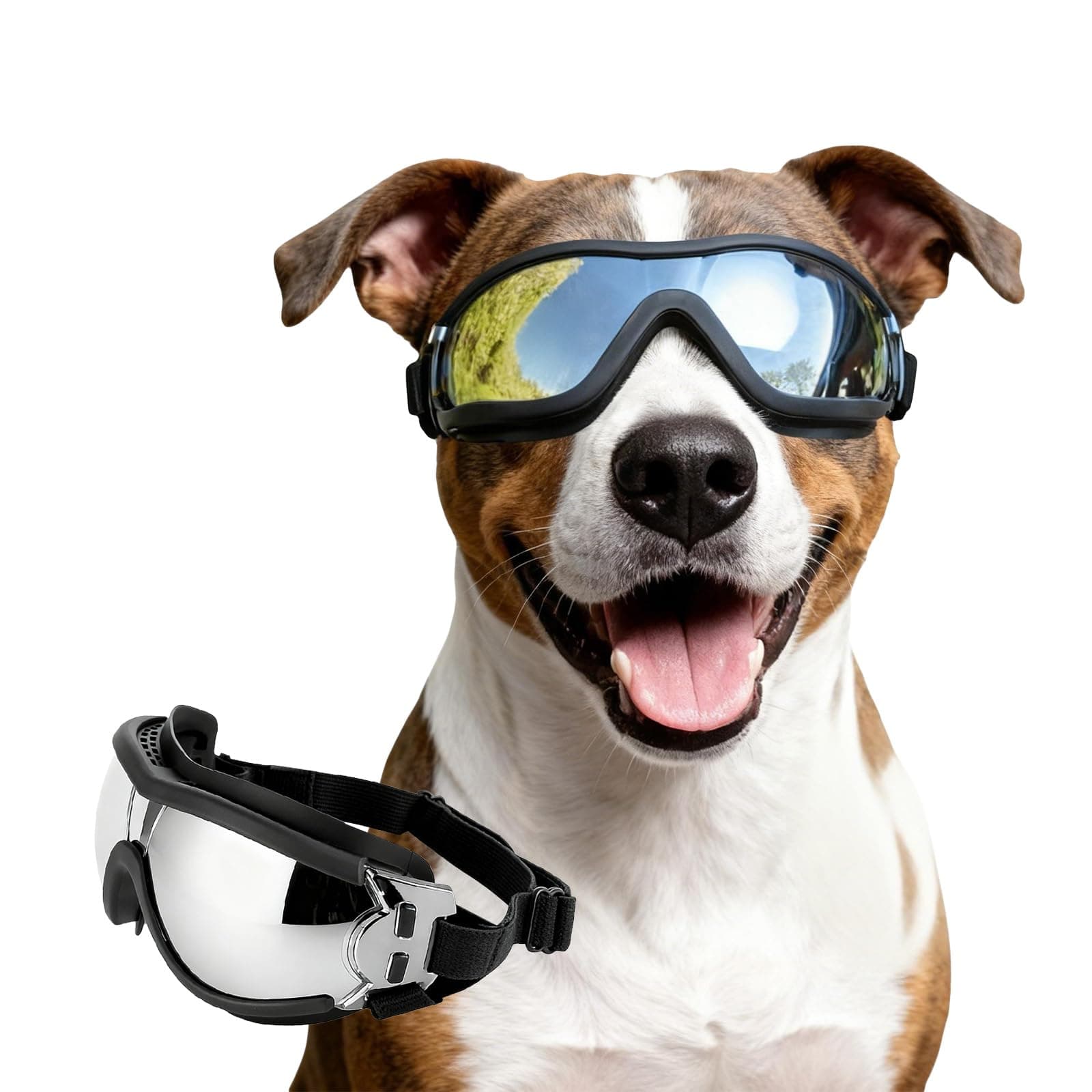 Dog Goggles Medium to Large Breed, Anti-UV Sunglasses for Dogs Large Breeds, Windproof Driving Dog Eye Protection, Doggy Glasses with Elastic Straps, Adjustable, Black