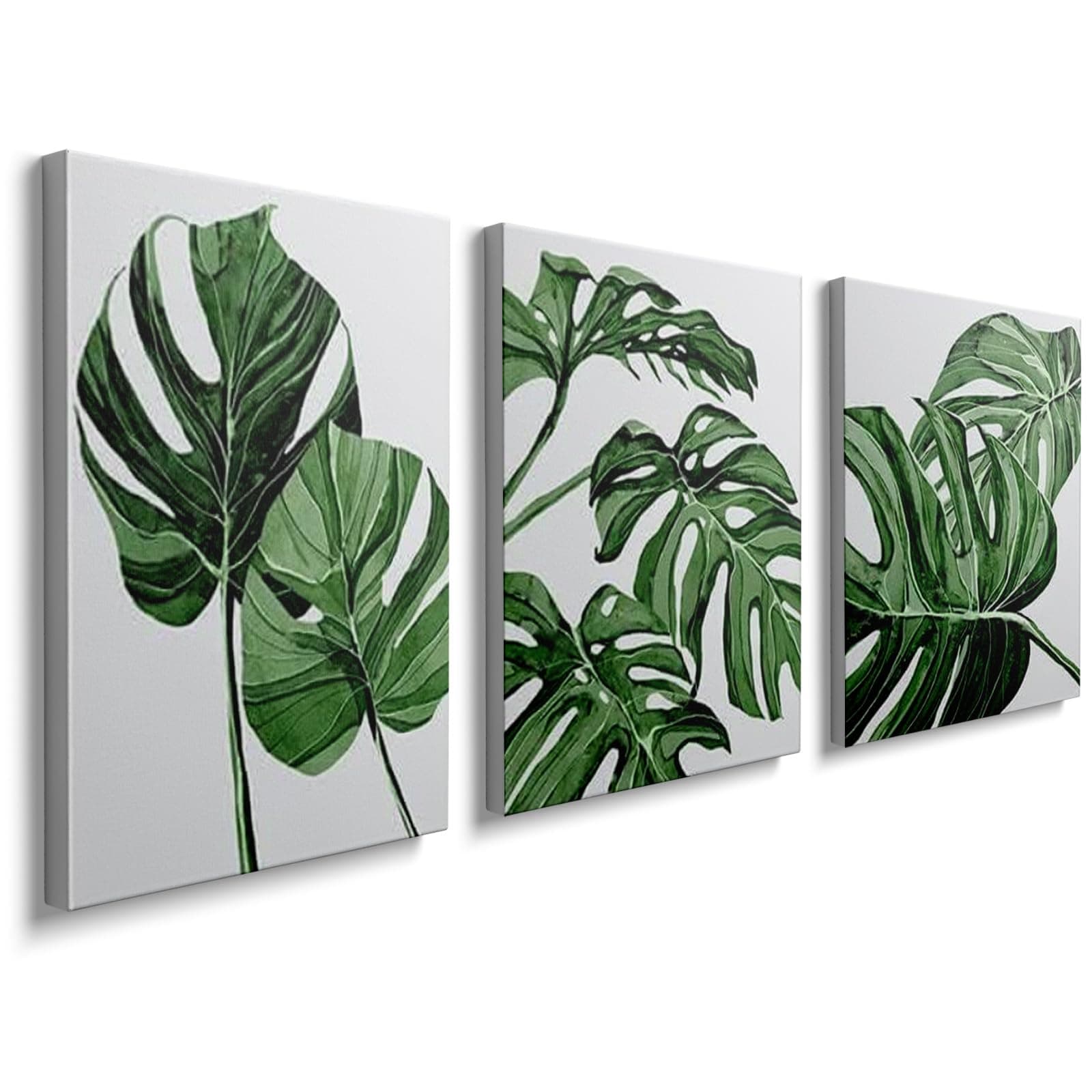 Canvas Wall Art Prints 3 Pieces White Green Leaves Picture Framed Artwork Paintings for Bedroom Living Room Kitchen 30 x 40cm Home Wall Decoration Paintings Personalised Photo Gifts, GYH0007